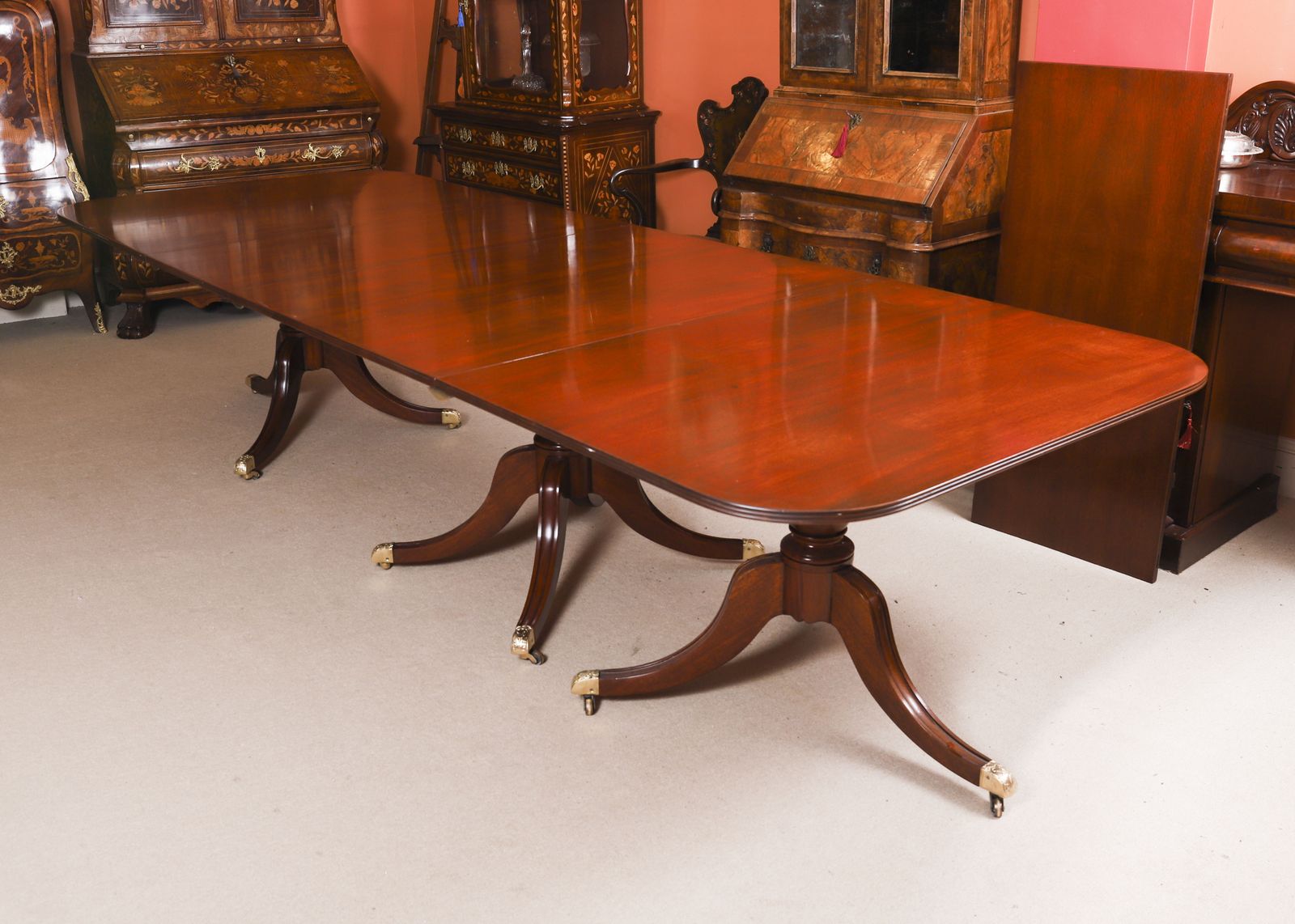 13ft Regency Triple Pillar Dining Table Circa 1900 & 14  Swag Backchairs photo vinterior