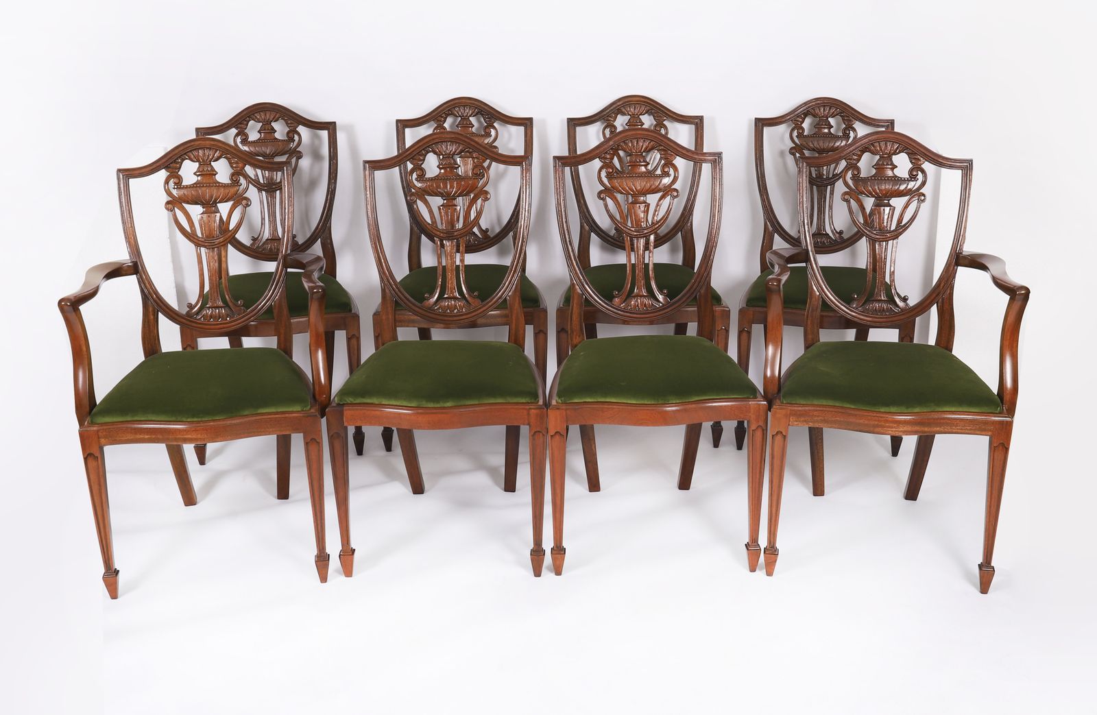 Set 8 Edwardian Shield Back Dining Chairs  Circa 1910  20th C