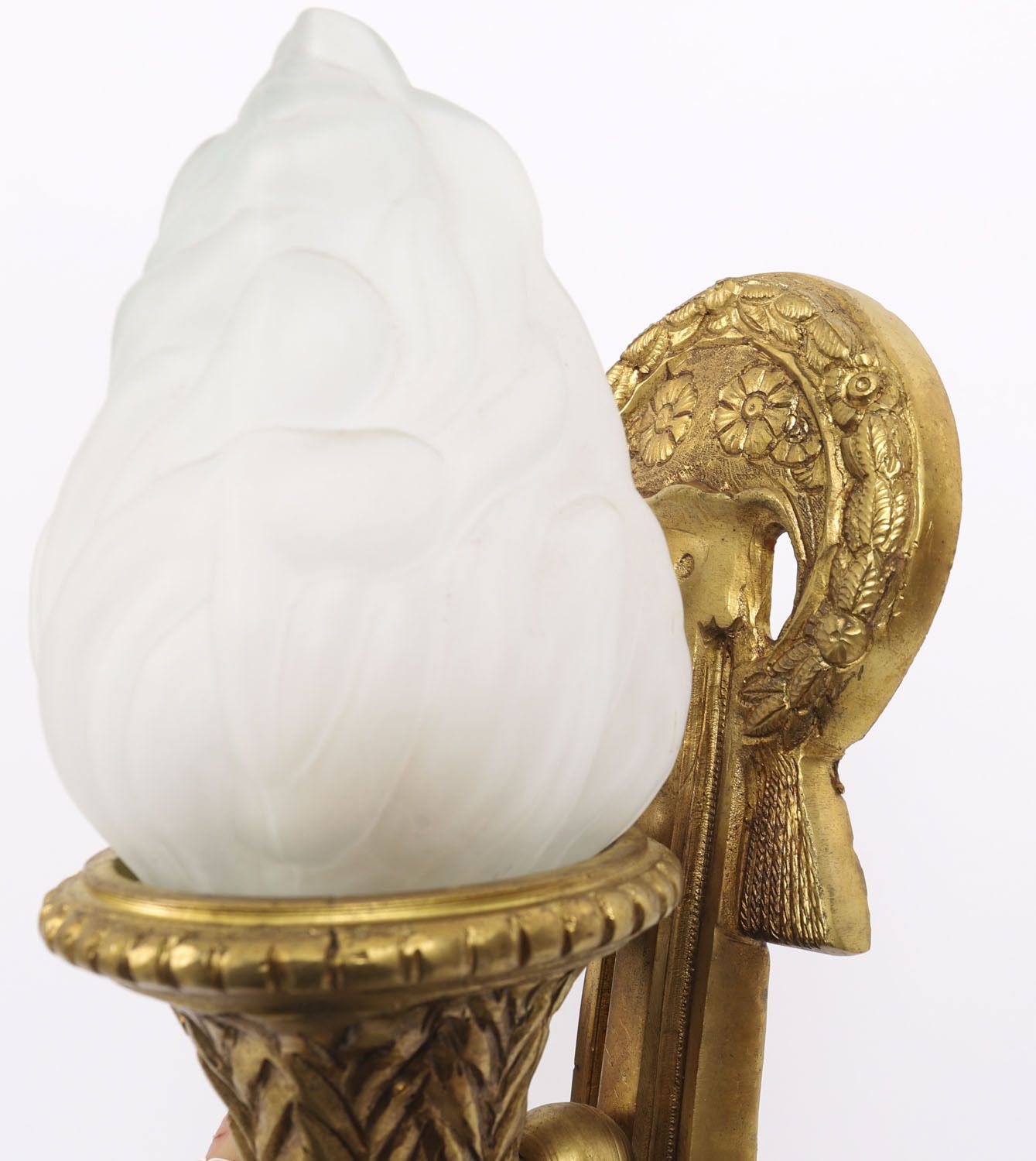 Set Of 4 Neo Classical Ormolu & Glass Flaming Torch Wall Lights C.1920 photo vinterior