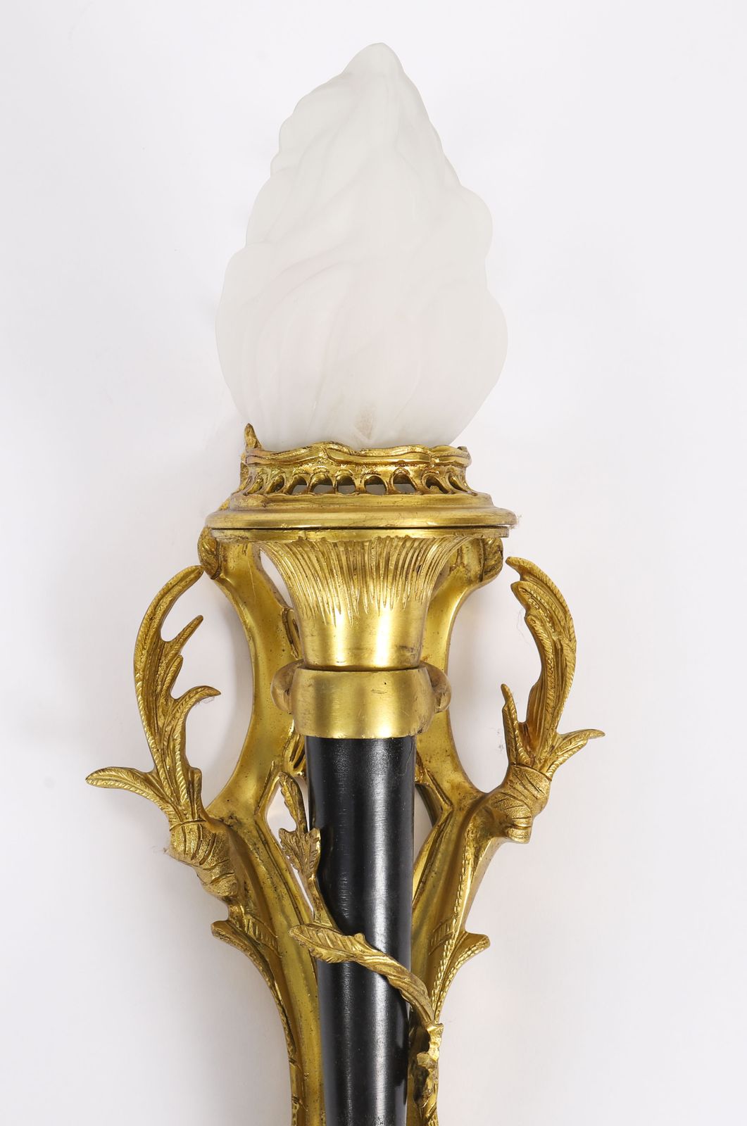 Pair Rococo Revival Ormolu & Glass Flaming Torch Wall Lights C.1900 photo Lighting