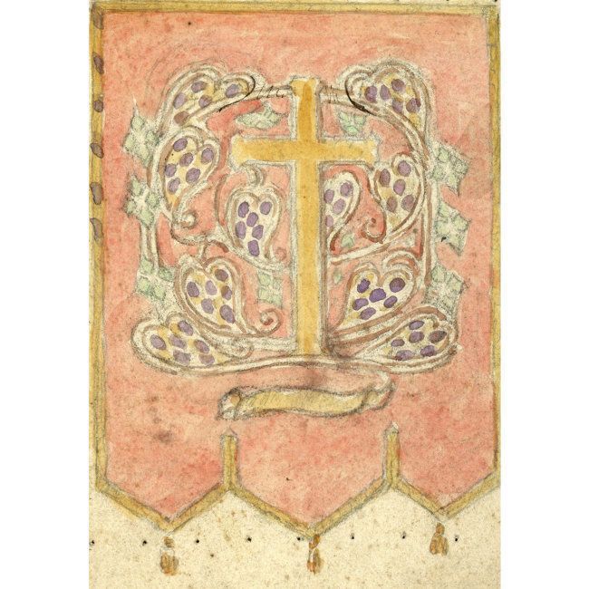 Reginald Hallward Ecclesiastical Watercolour Design For Celebratory Flag With Cross For Edwardian Church