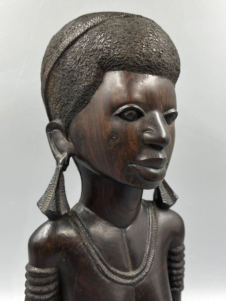 Heavy Vintage Bust Of An African Woman Made Of Makassar Ebony, 1970s photo vinterior