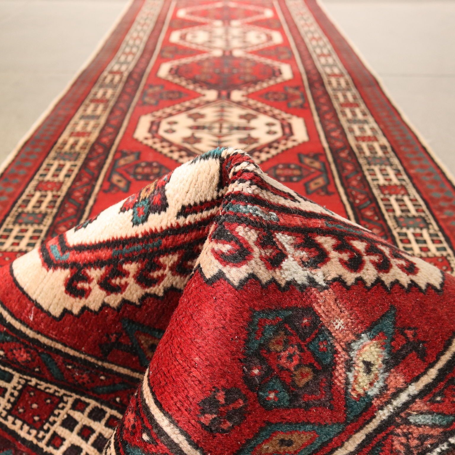 photo for sale Ancient Asian Carpet Cotton Wool Heavy Knot Handmade