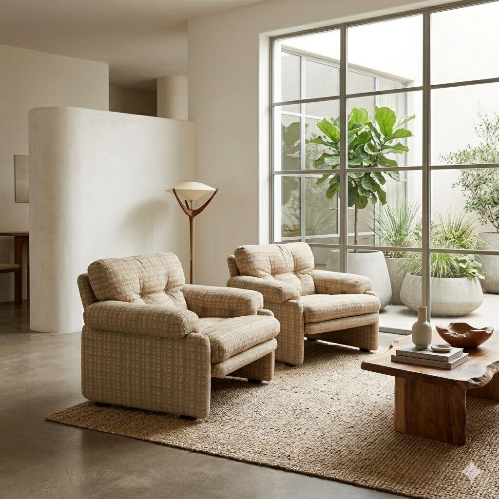 C&C Coronado Armchairs Design T. Scarpa Vintage Fabric 1960s 1970s photo furniture