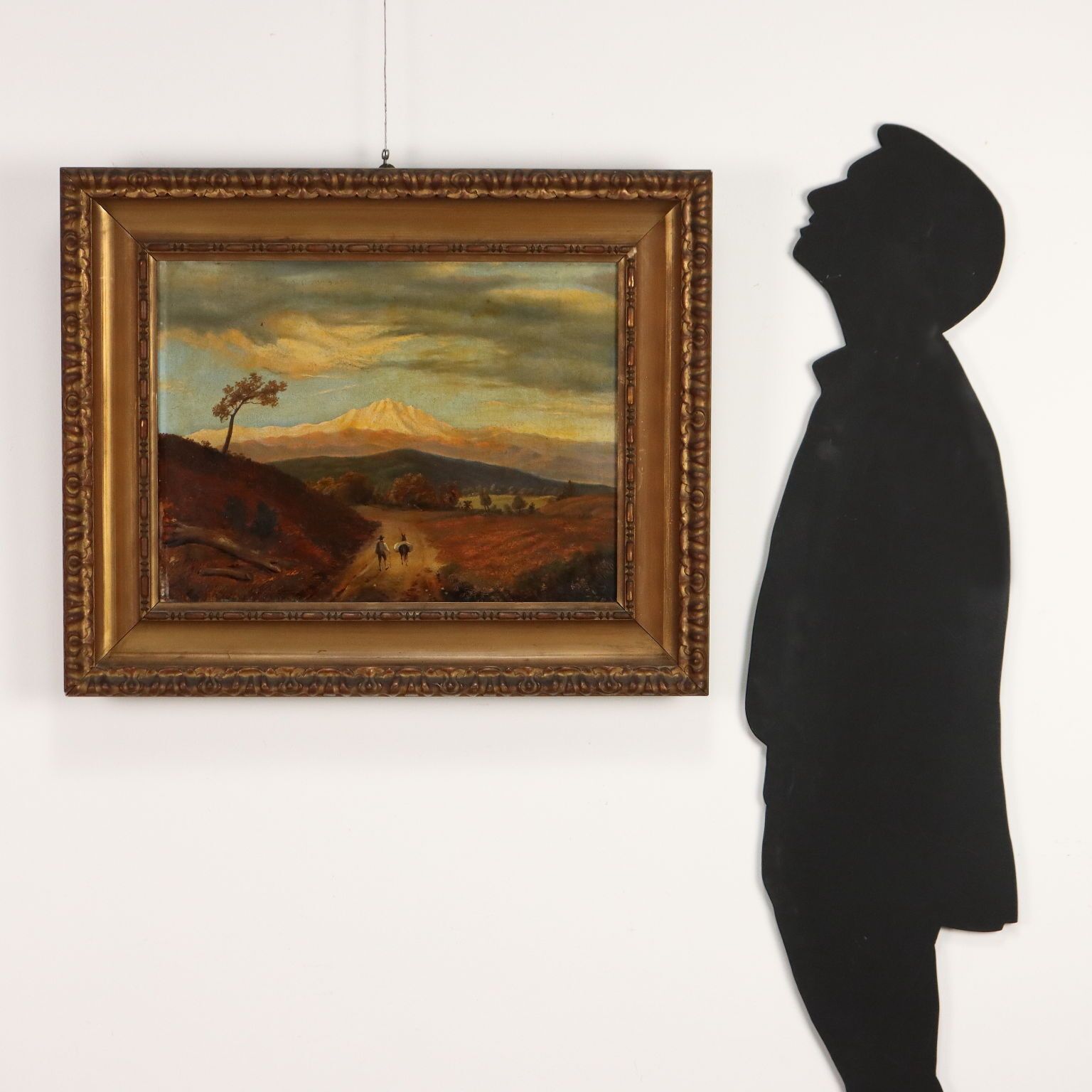 Landschapsgezicht met figuren, antiek schilderij, olieverf op doek, 19e eeuw photo furniture