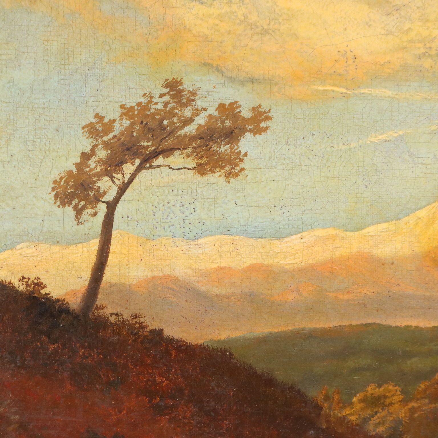 Landschapsgezicht met figuren, antiek schilderij, olieverf op doek, 19e eeuw photo Kunst