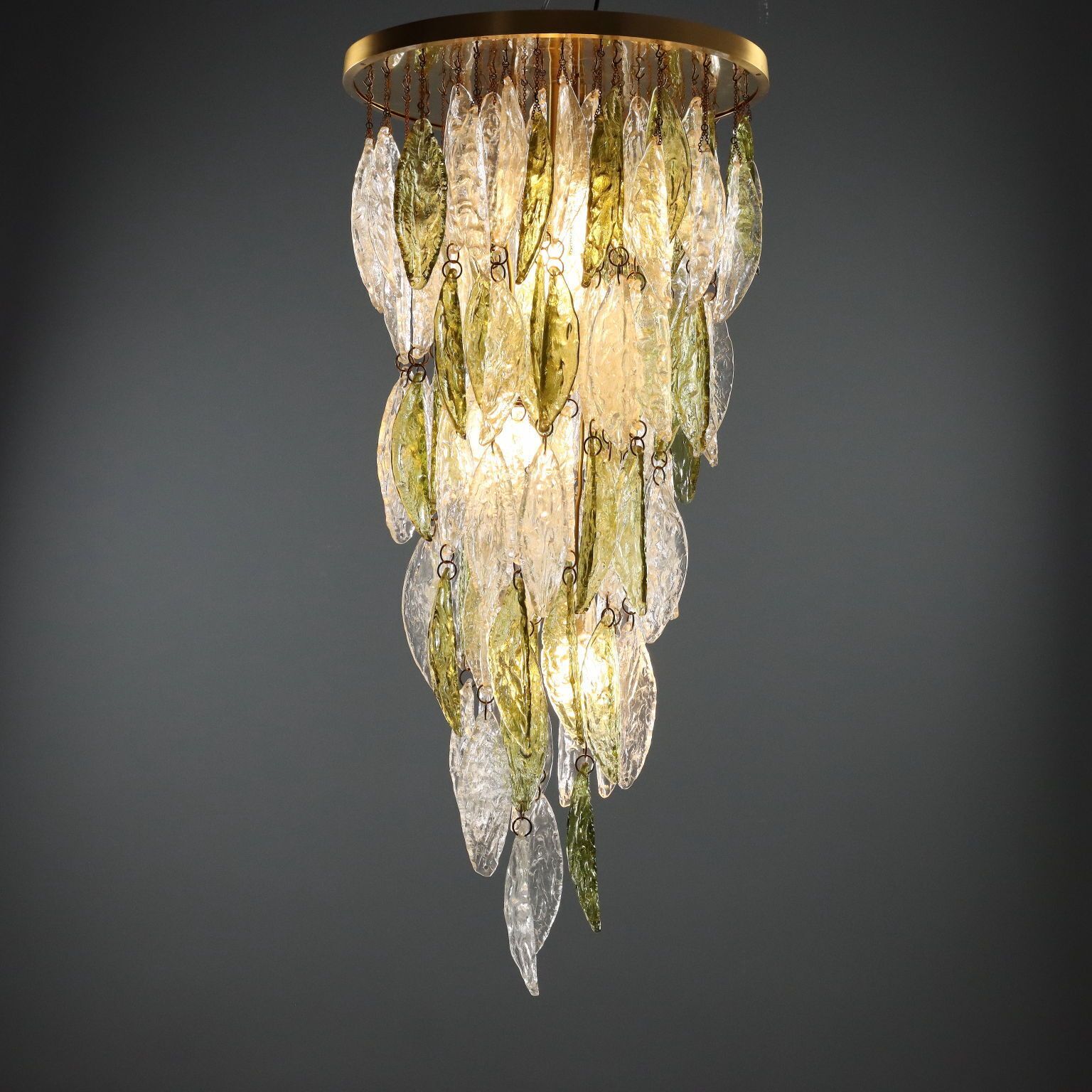 Vintage Chandelier Design Blown Glass Brass Aluminium Italy 1970s