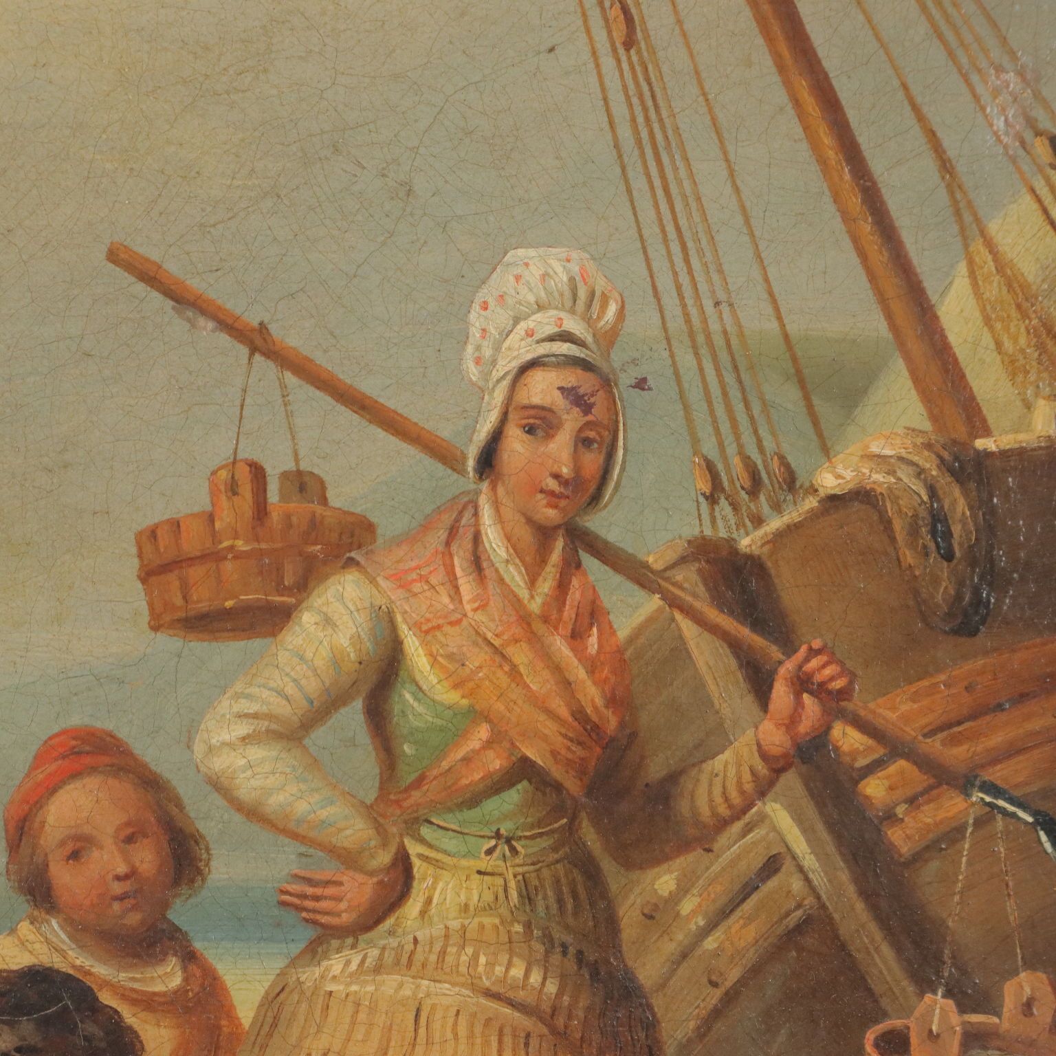The Sale Of Fresh Fish Antique Painting Oil On Canvas XIX Century photo 750.0
