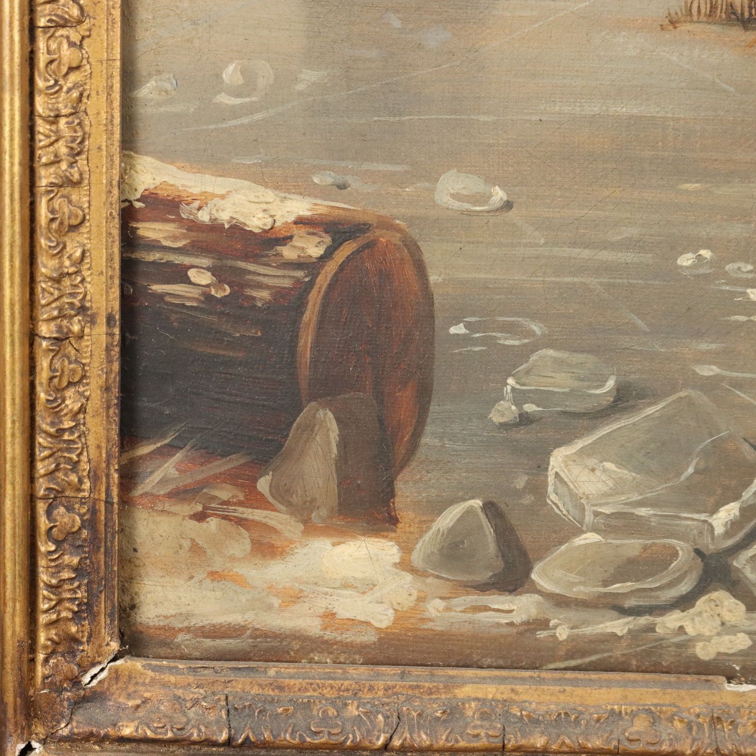 photo furniture Antiek schilderij winterlandschap olieverf op doek Noord-Europa 19e eeuw