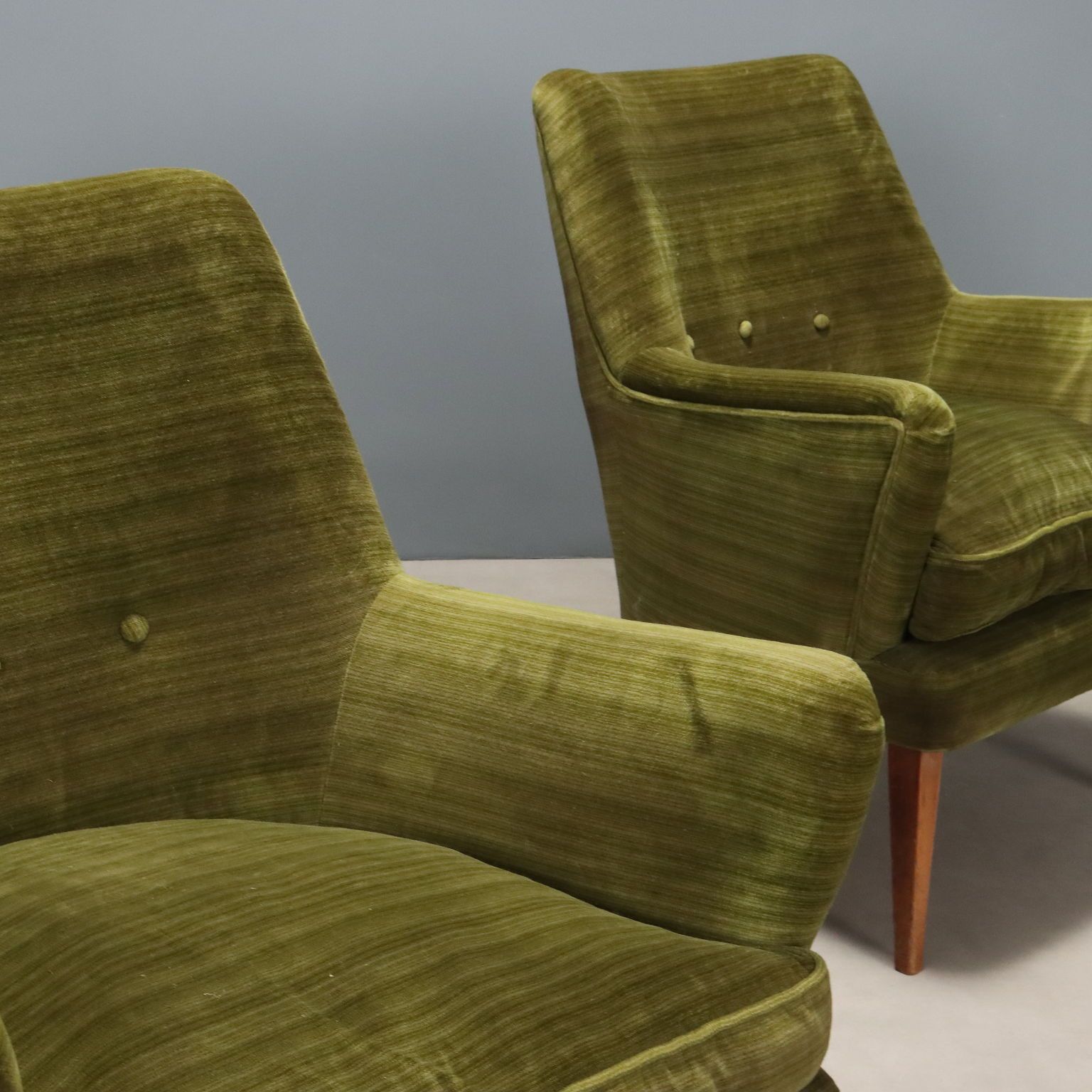 Vintage Armchairs Green Velvet Wood Design Italy 1950s photo Furniture