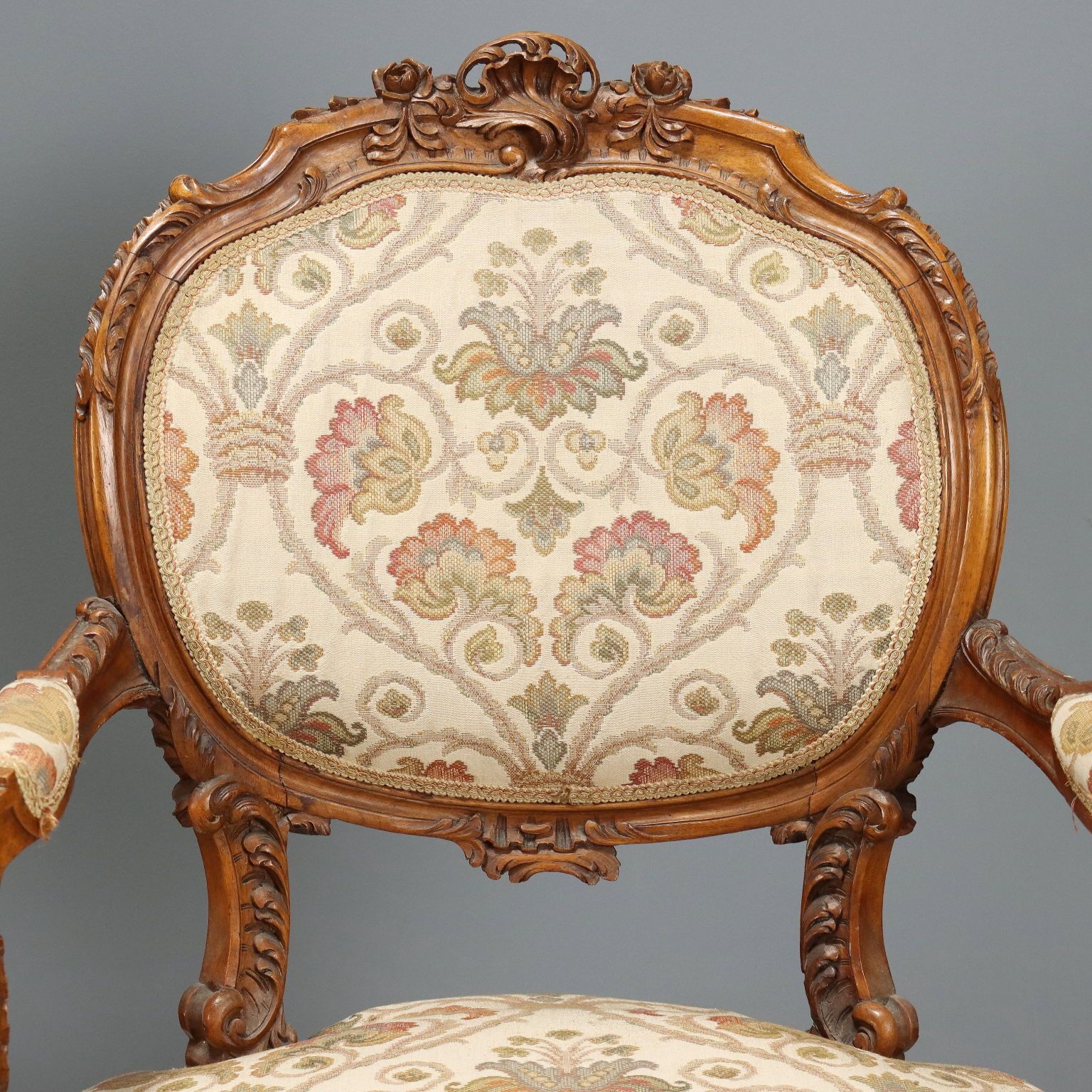 Armchairs Baroque Style Walnut Italy XIX Century photo for sale