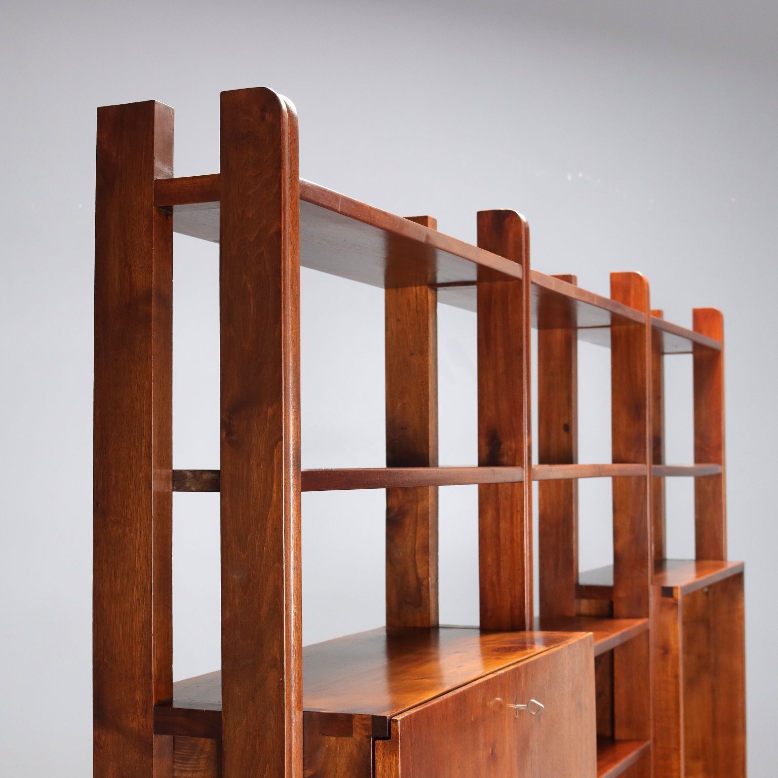 photo for sale Vintage Bookcase Walnut With Shelves Design Italy 1940s 1950s