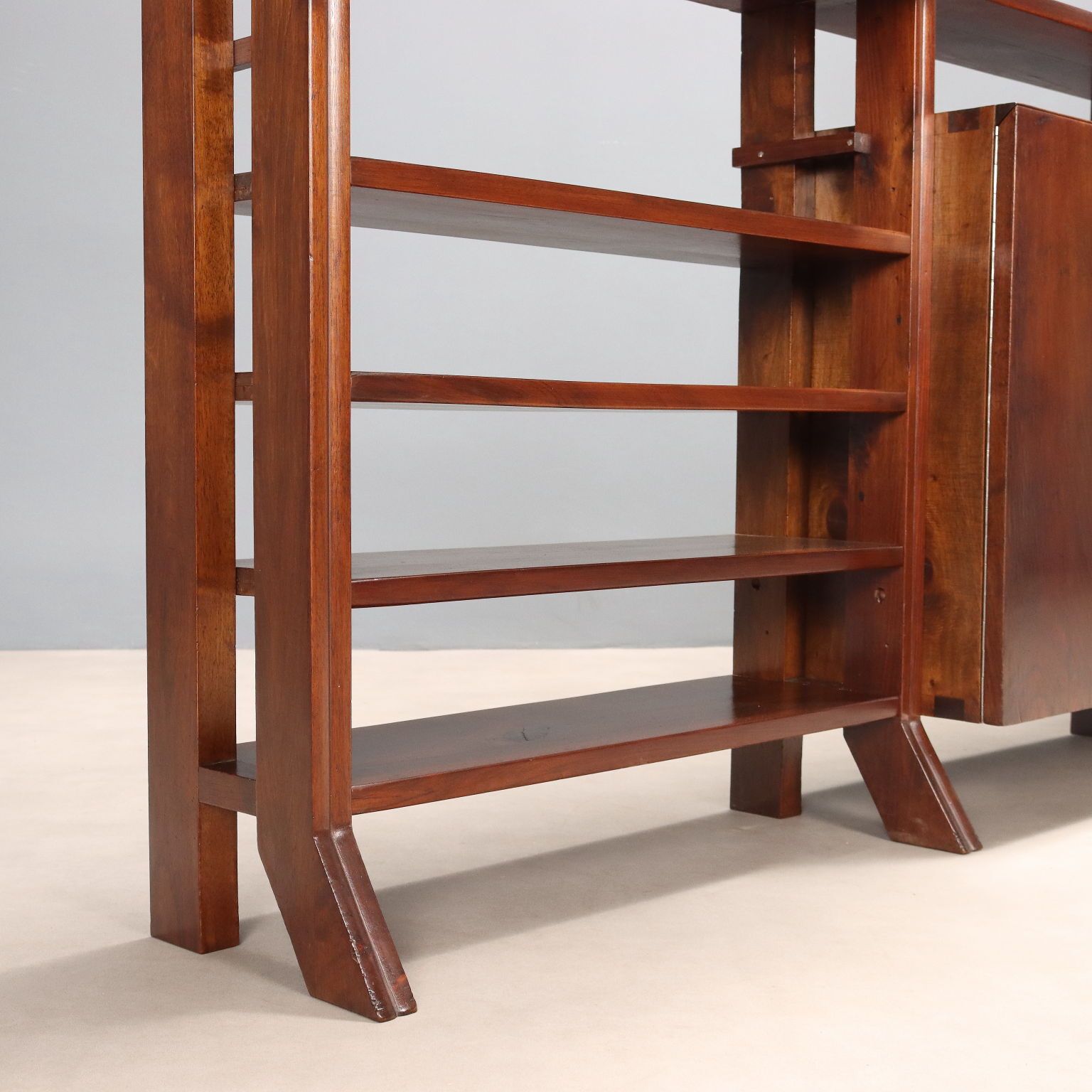 Furniture Vintage Bookcase Walnut With Shelves Design Italy 1940s 1950s photo