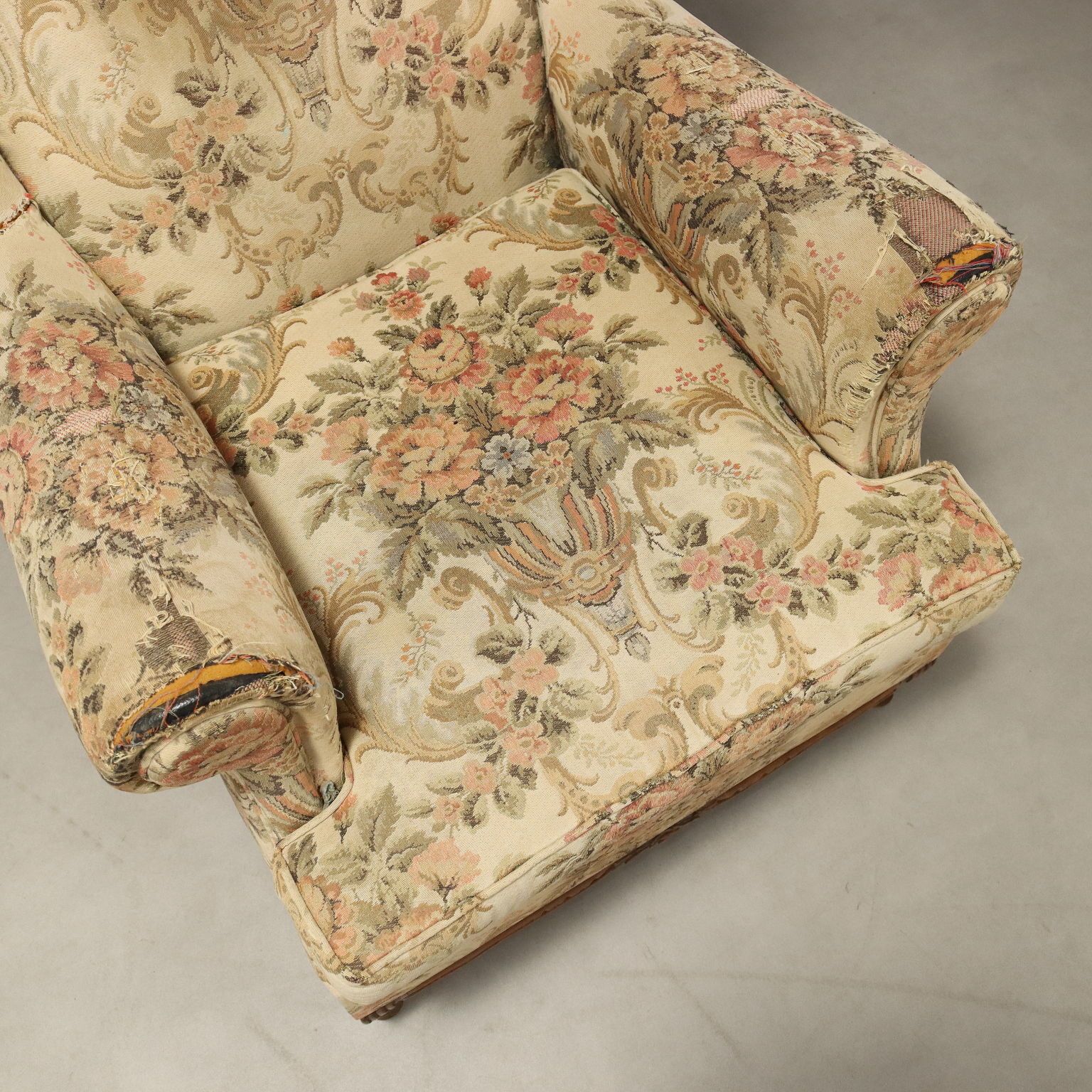 photo for sale Antique Bergere Armchairs Beech Fabric Italy XX Century