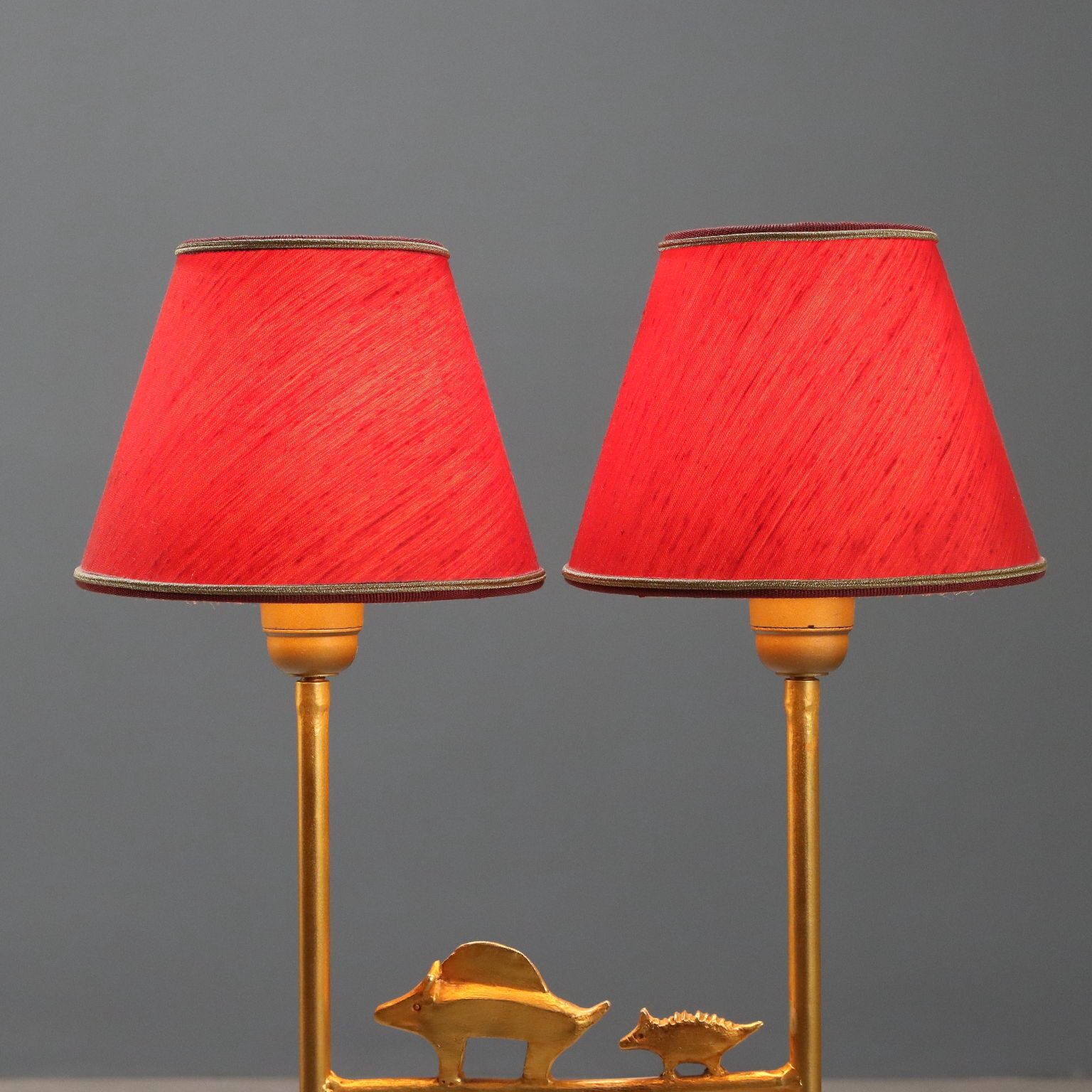 Vintage Sculptural Lamp Gilded Bronze Fabric Design 1980s 90s photo Lighting