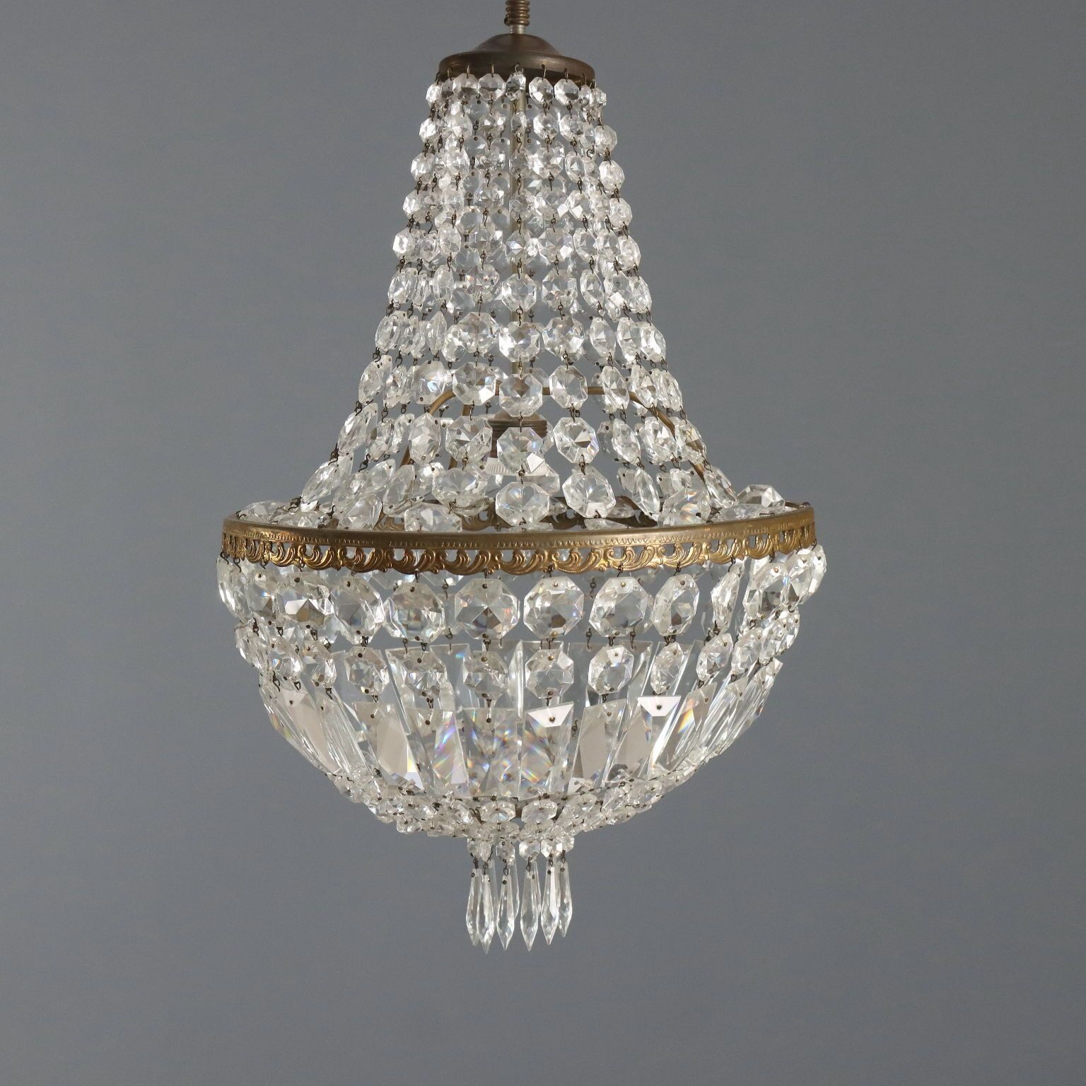 Antique Chandelier Metal Glass Italy XIX Century photo for sale