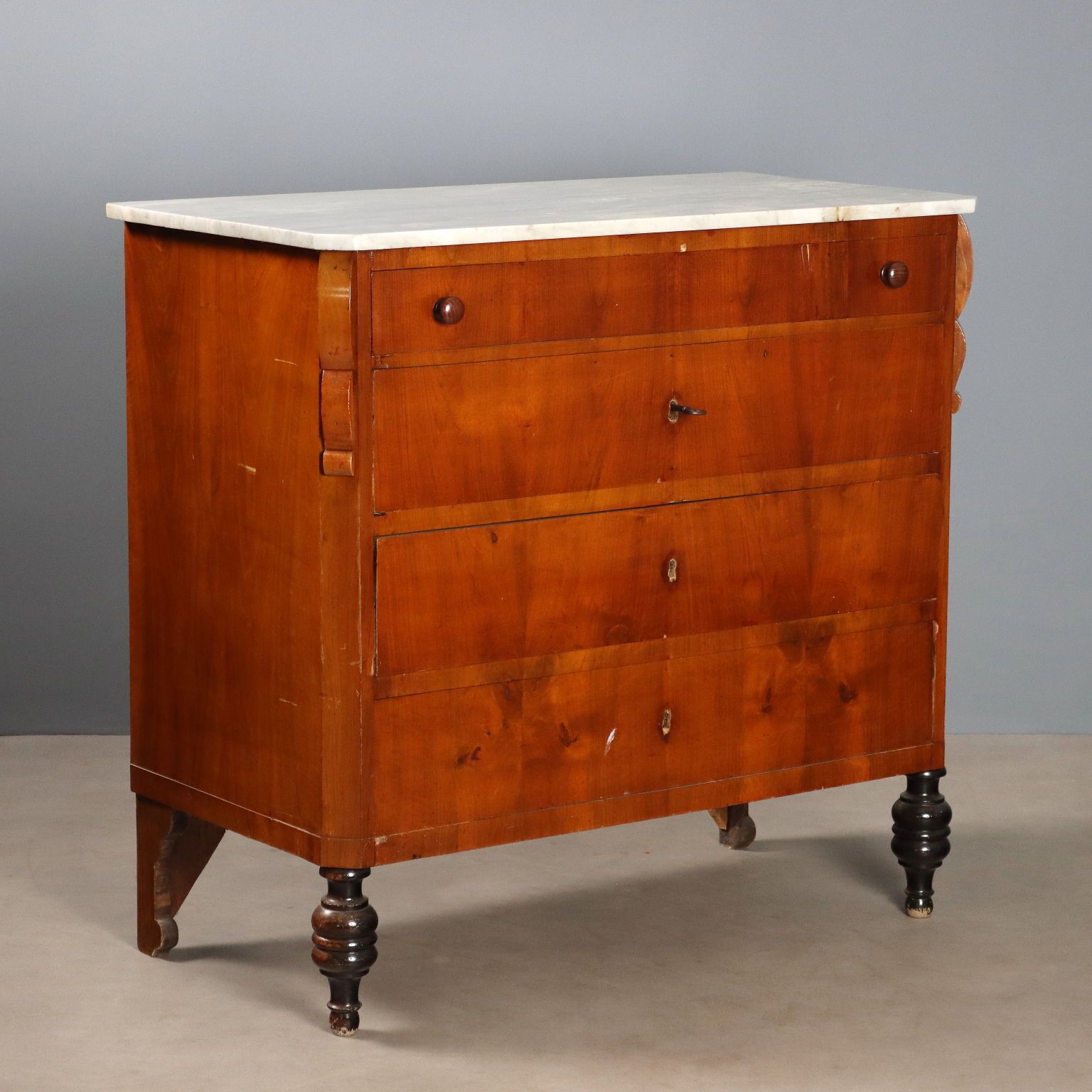 Antique Chest Of Drawers Mahogany Marble 4 Drawers XIX Century