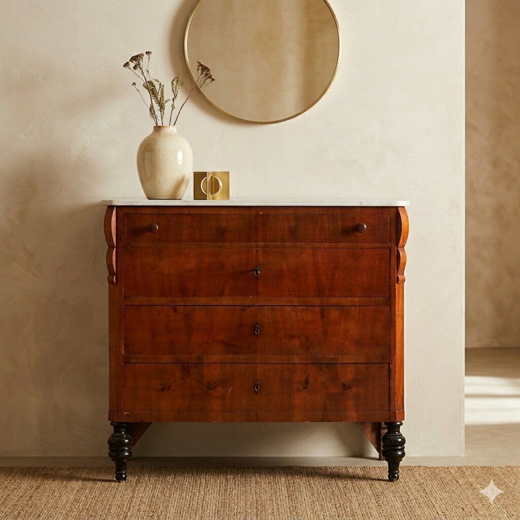 Antique Chest Of Drawers Mahogany Marble 4 Drawers XIX Century photo furniture