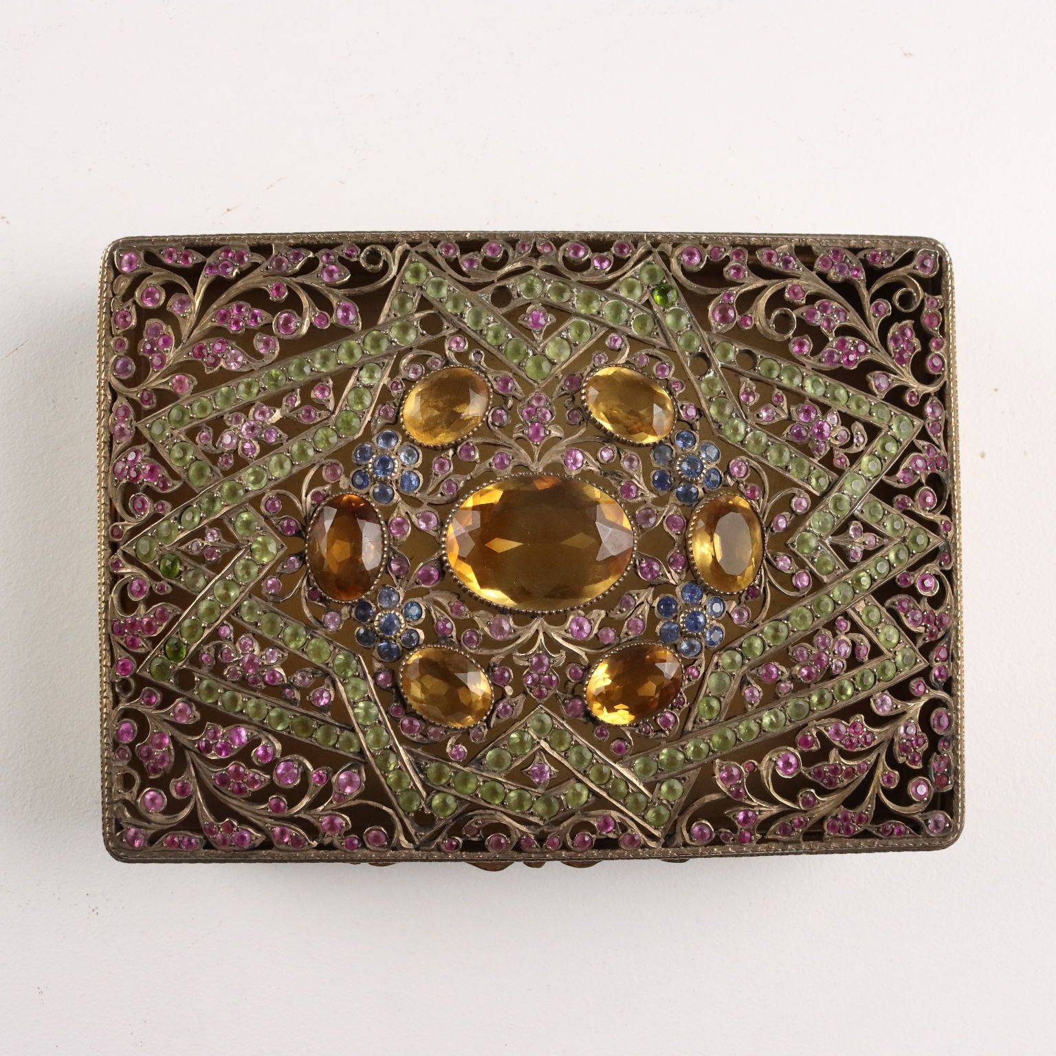 Antique Silver And Glass Stone Box Italy XX Century photo for sale