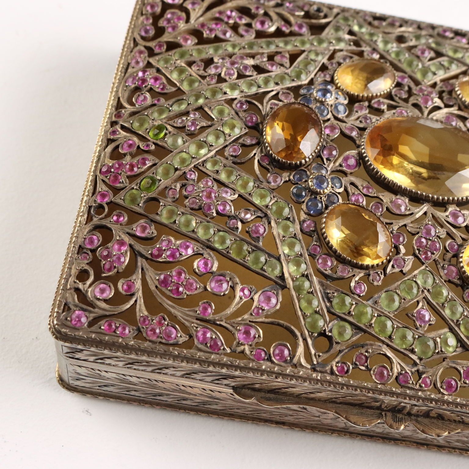 Antique Silver And Glass Stone Box Italy XX Century photo vinterior