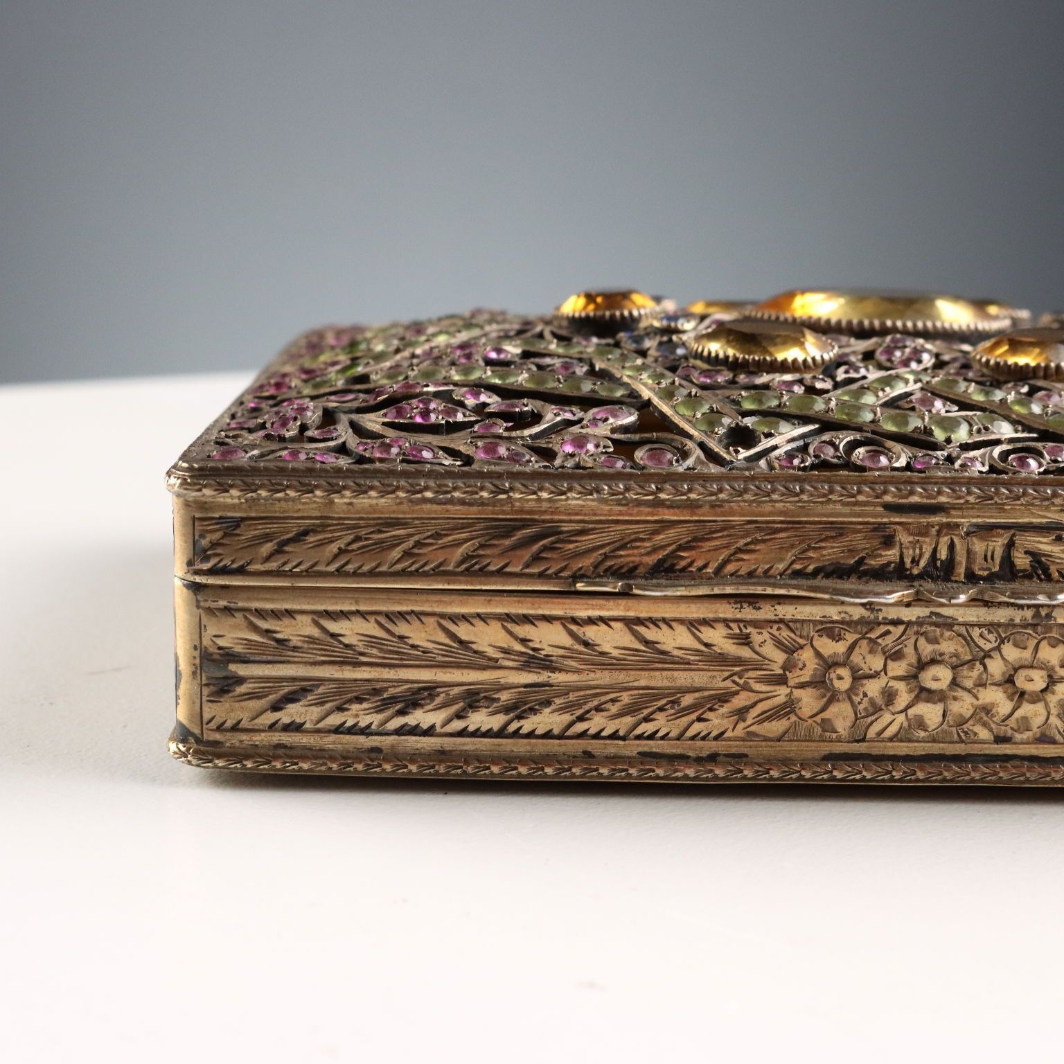 Antique Silver And Glass Stone Box Italy XX Century photo buy