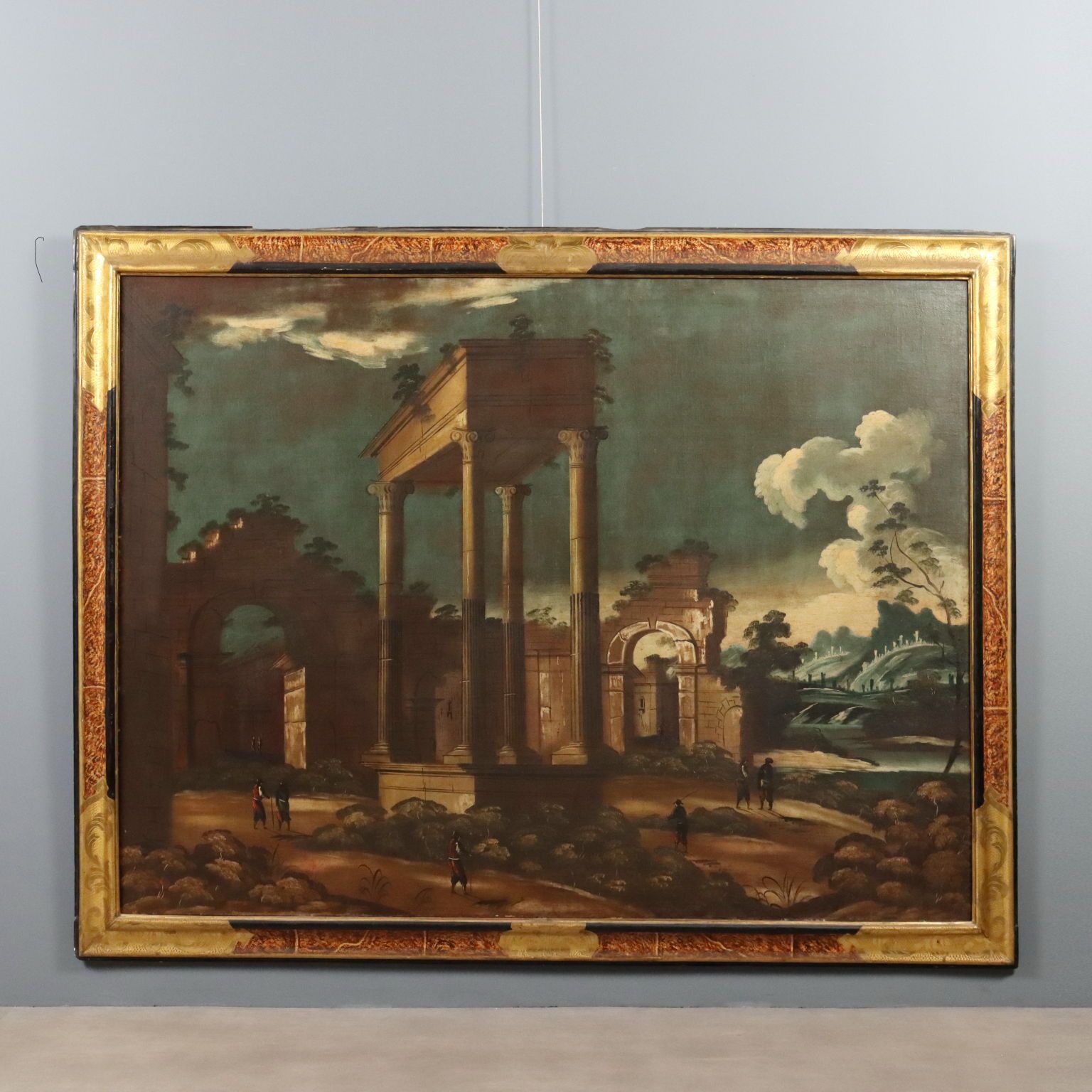Antique Painting Architectural Landscape Oil On Canvas XVIII Century