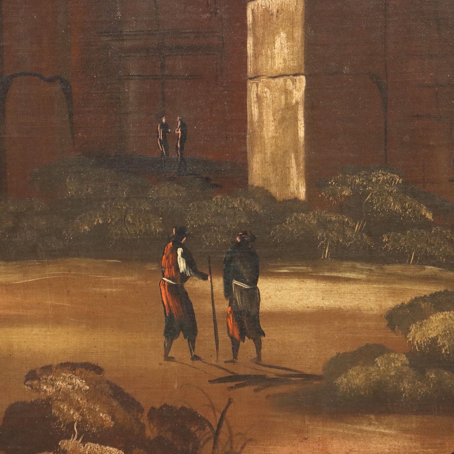 Antique Painting Architectural Landscape Oil On Canvas XVIII Century photo Art