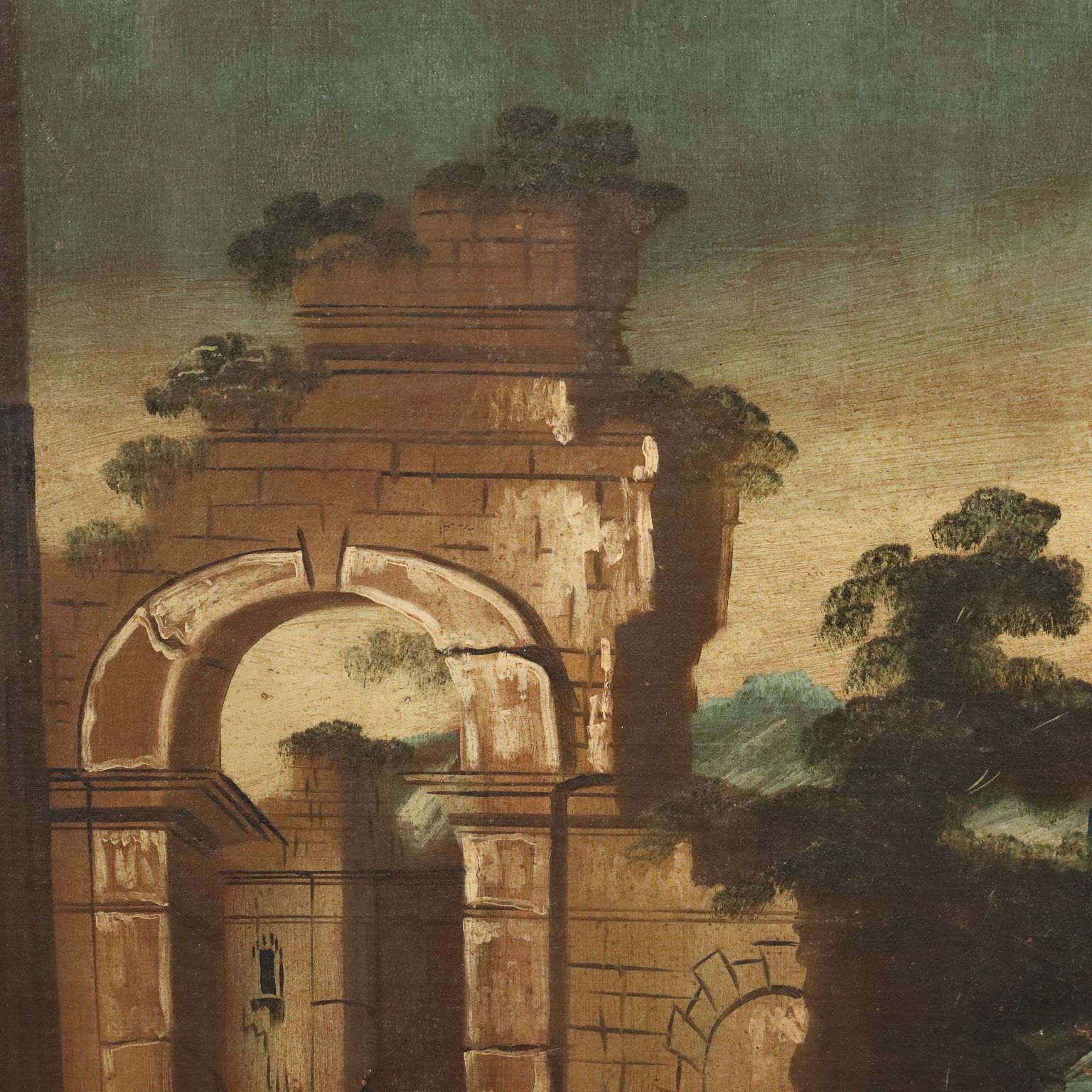 Antique Painting Architectural Landscape Oil On Canvas XVIII Century photo vintage