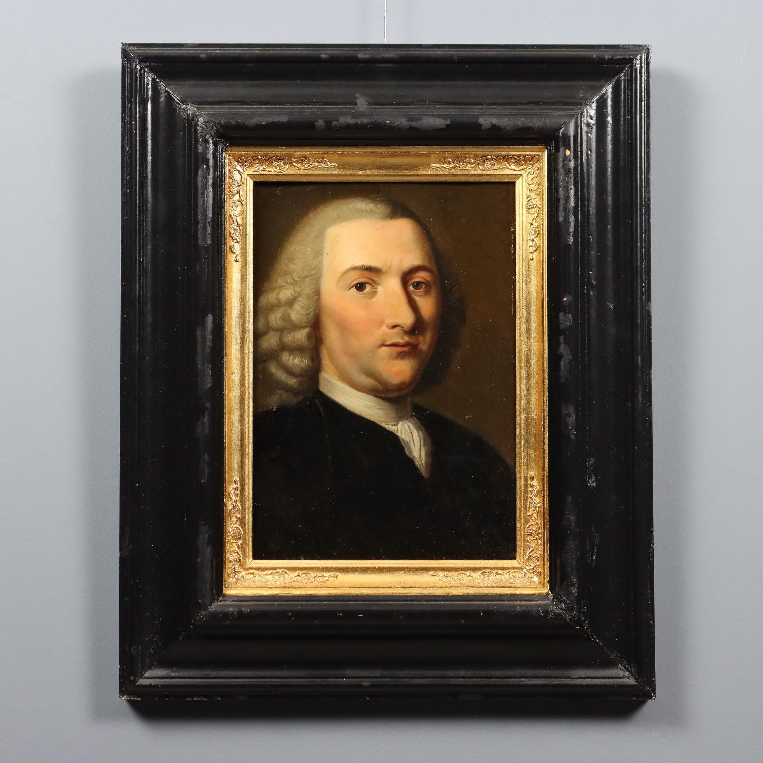 Tableau d'époque, portrait de Petrus Camper, huile sur panneau, XVIIIe siècle