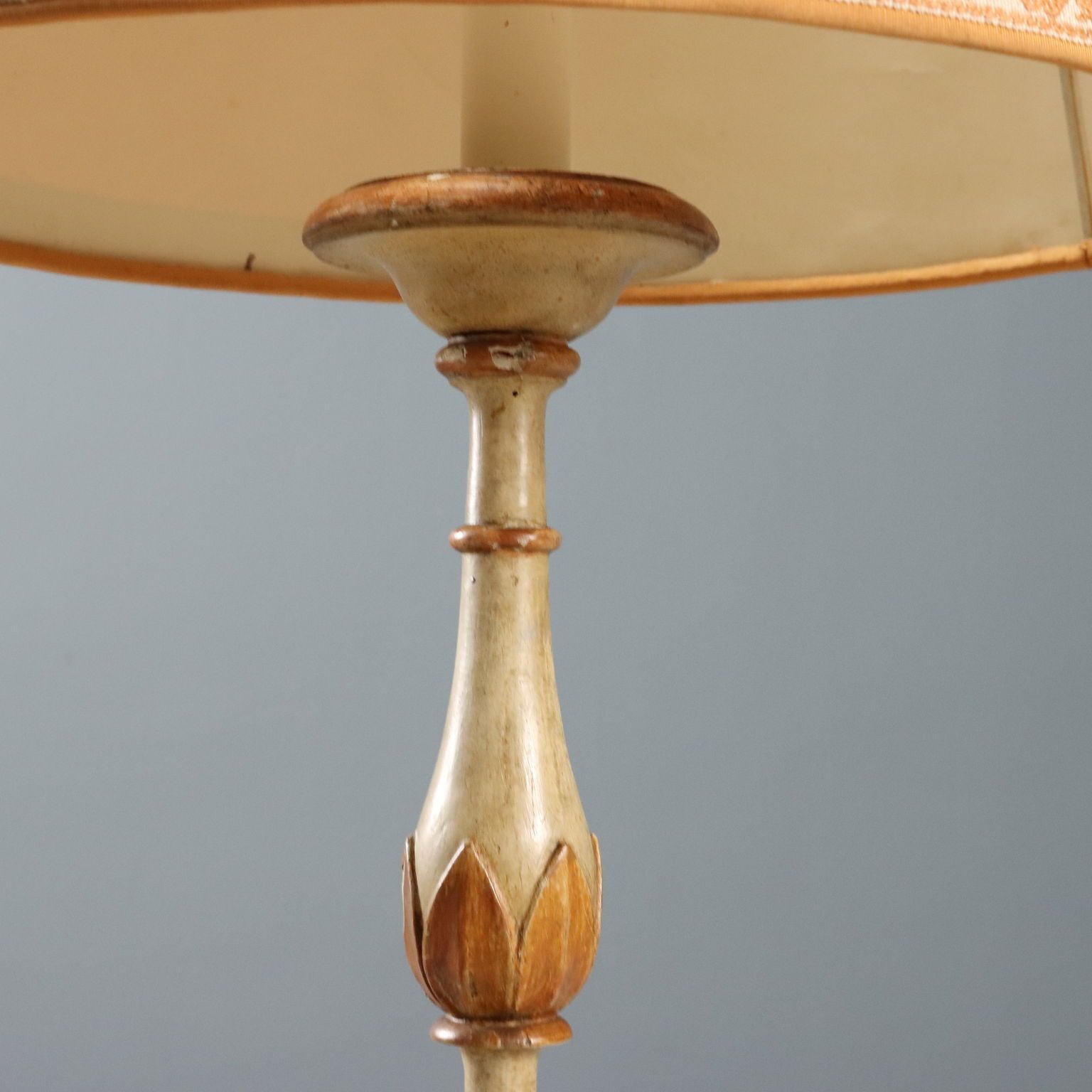 Antique Candelabra Carved Lacquered Wood Fabric XIX Century photo for sale