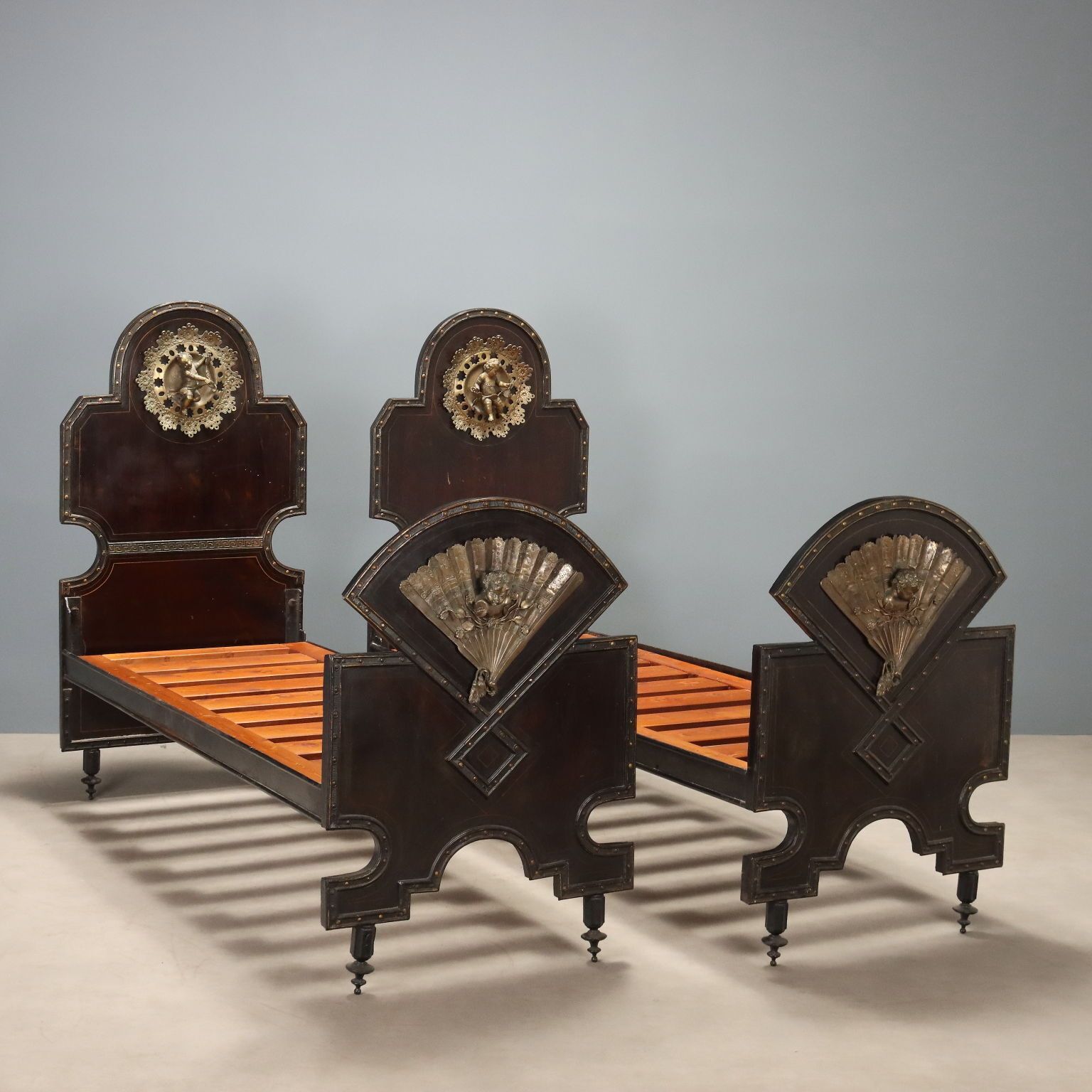 Antique Single Beds Bronze Metal Italy XIX Century
