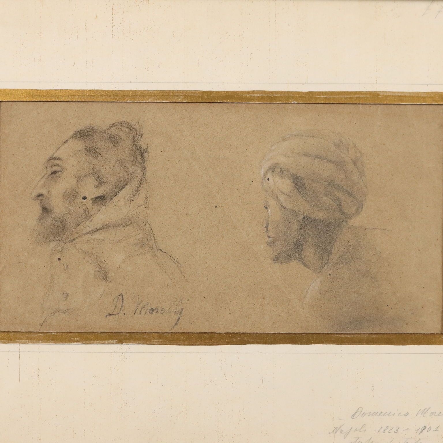 Antique Drawing Signed Domenico Morelli Study Of Heads '800 photo for sale