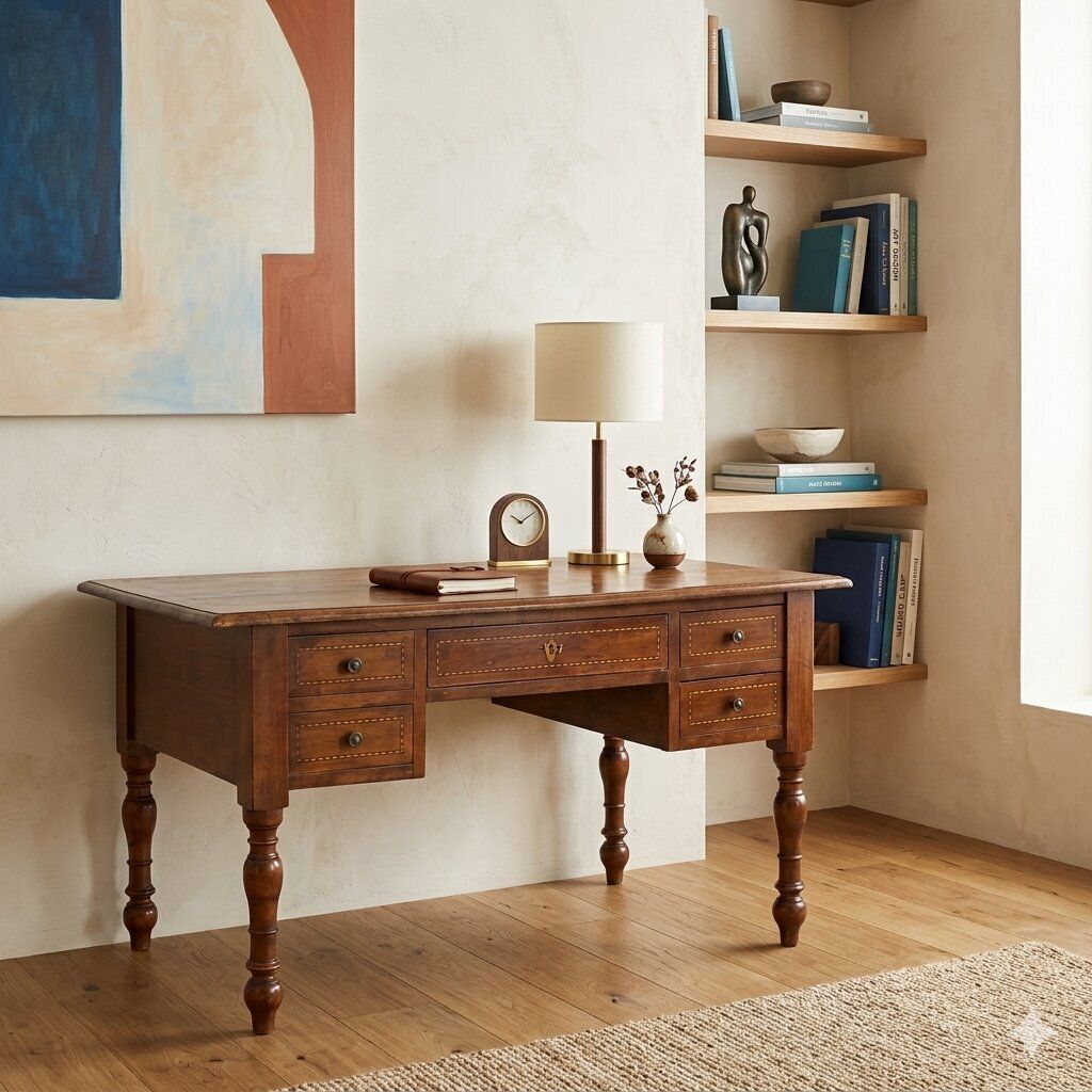 Bureau d'époque en noyer, Italie, XXe siècle photo furniture