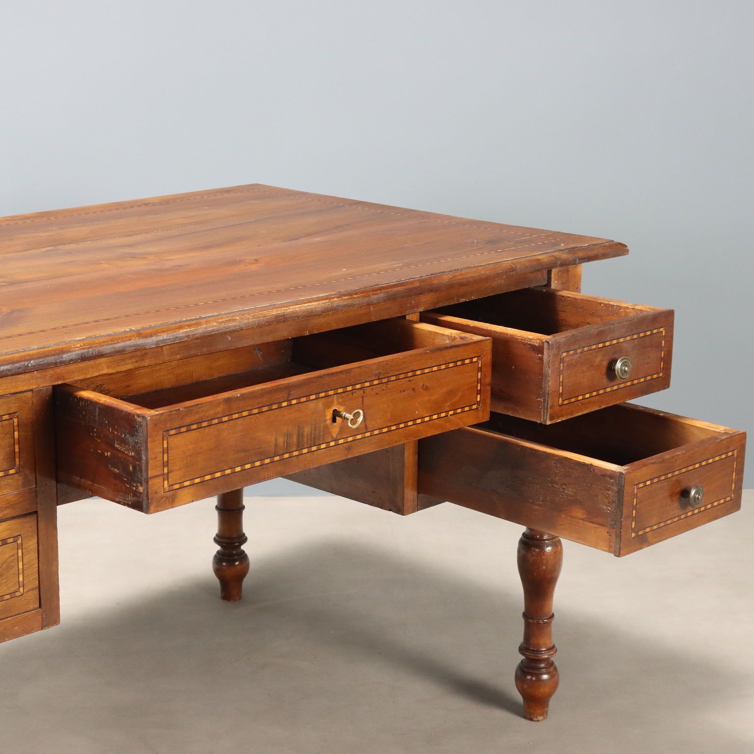 Furniture Antique Writing Desk Walnut Woods Italy XX Century photo
