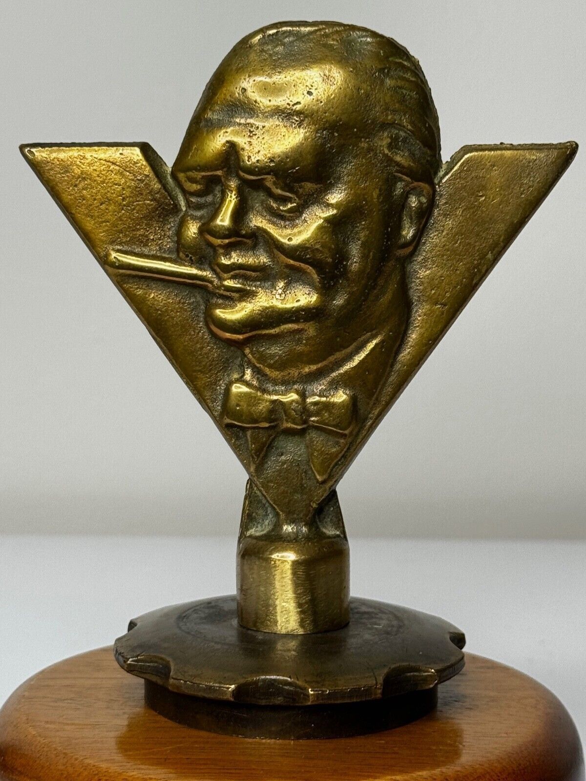 Historic Ww2 Small Winston Churchill V For Victory Bronze Car Mascot Sculpture photo Art