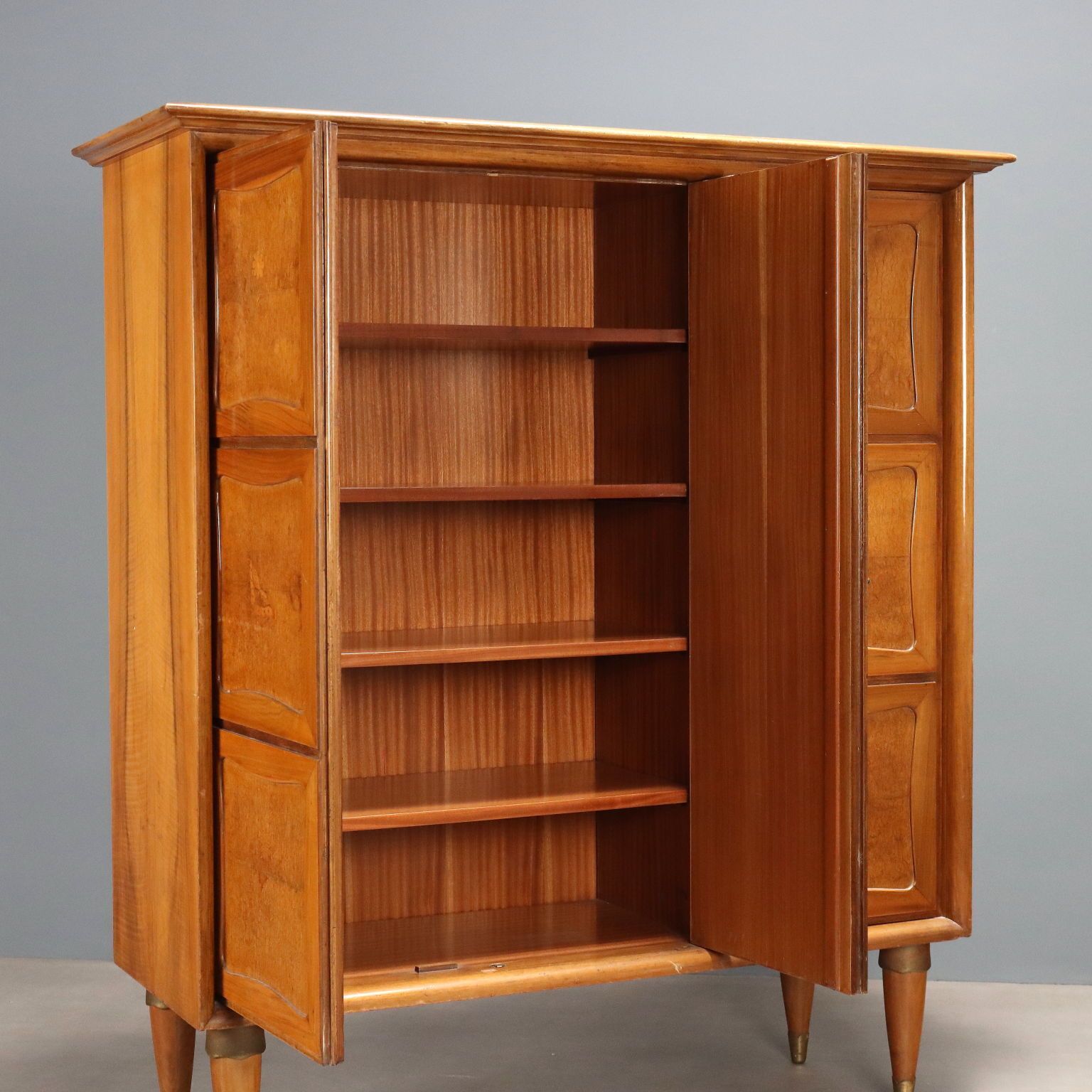 Vintage Cupboard Walnut Veneer Burl Design Italy 1950s photo for sale