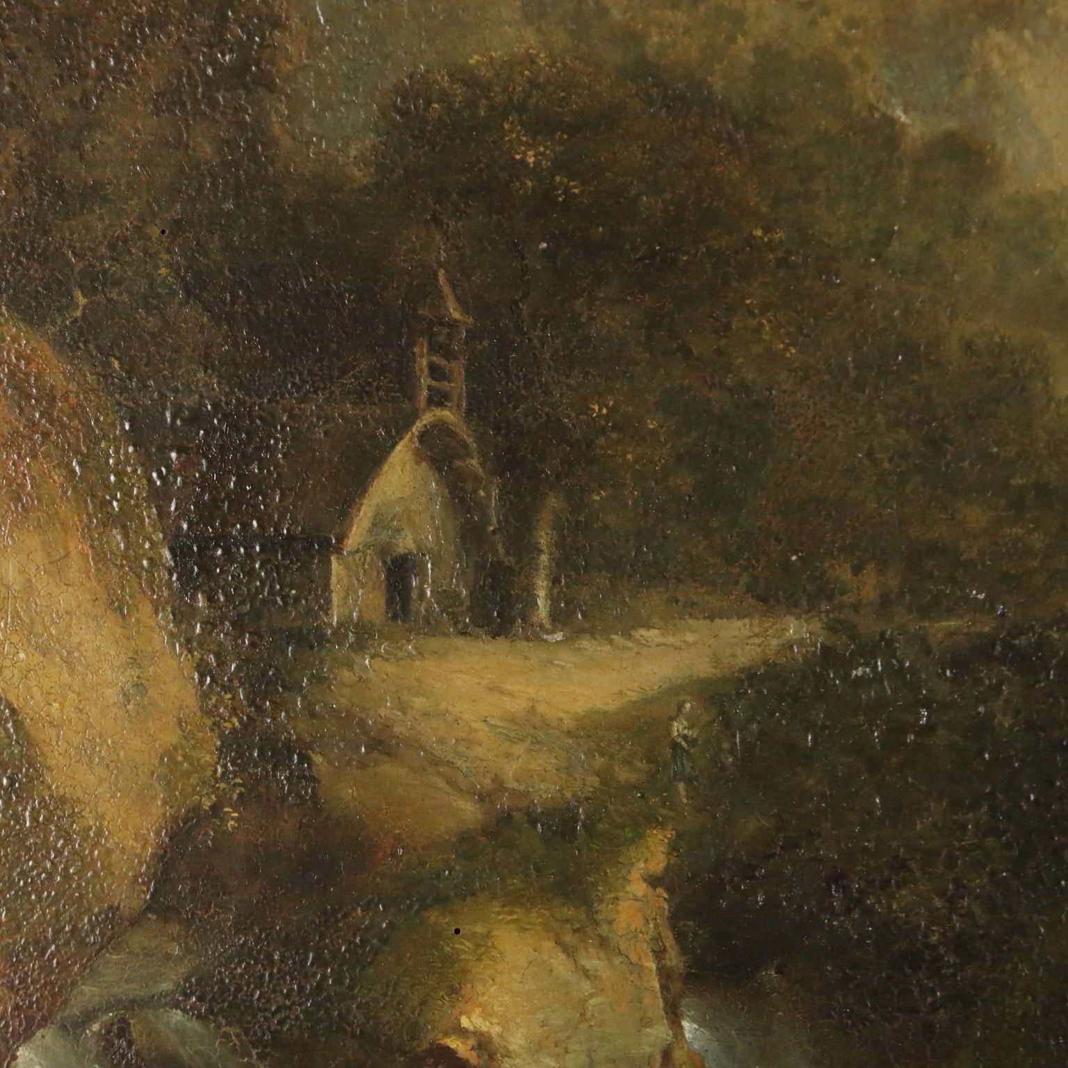 Peinture d'époque, huile sur panneau, « Mountain Glimpse », XIXe siècle photo for sale