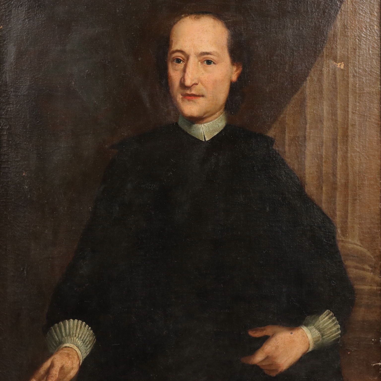 Antique Painting Portrait Of A Clergy Man Oil On Canvas XVIII Century photo for sale
