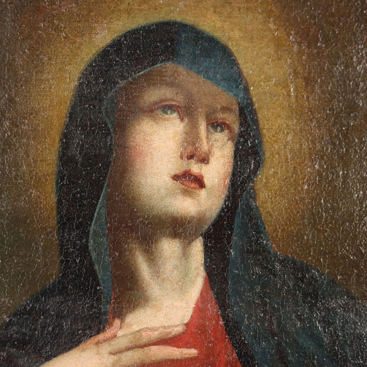 Antique Painting The Virgin Mary Oil On Canvas Italy XVII Century photo for sale