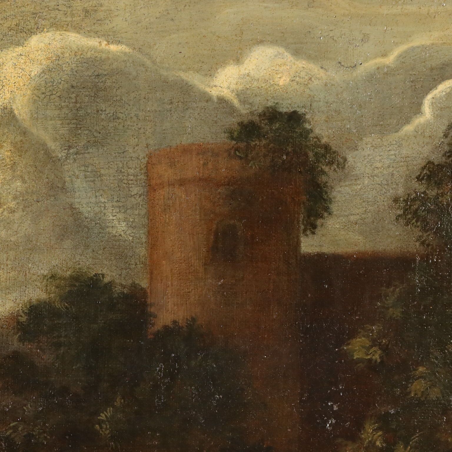 Antique Painting Landscape With Buildings Oil On Canvas '700 photo buy