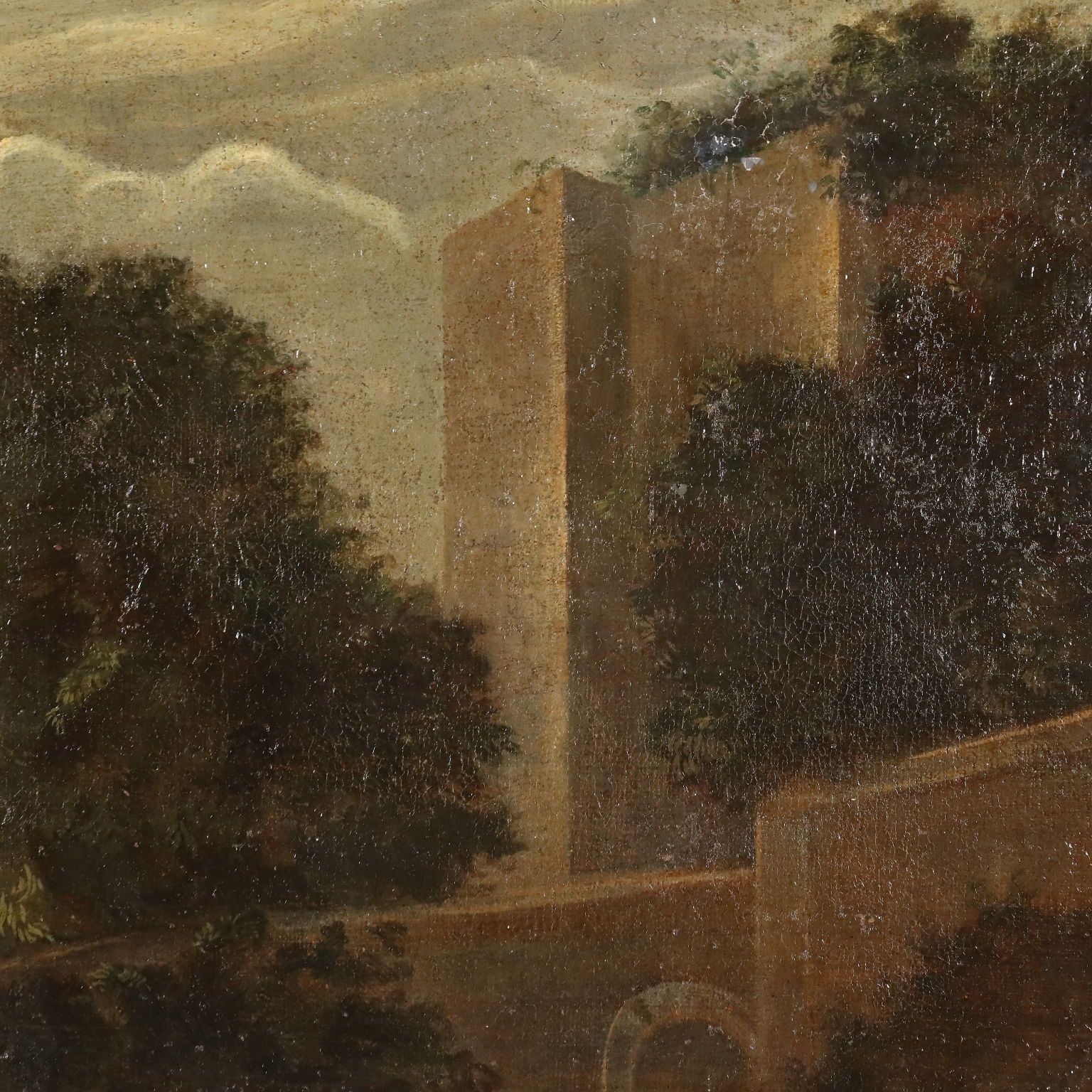 Antique Painting Landscape With Buildings Oil On Canvas '700 photo vintage