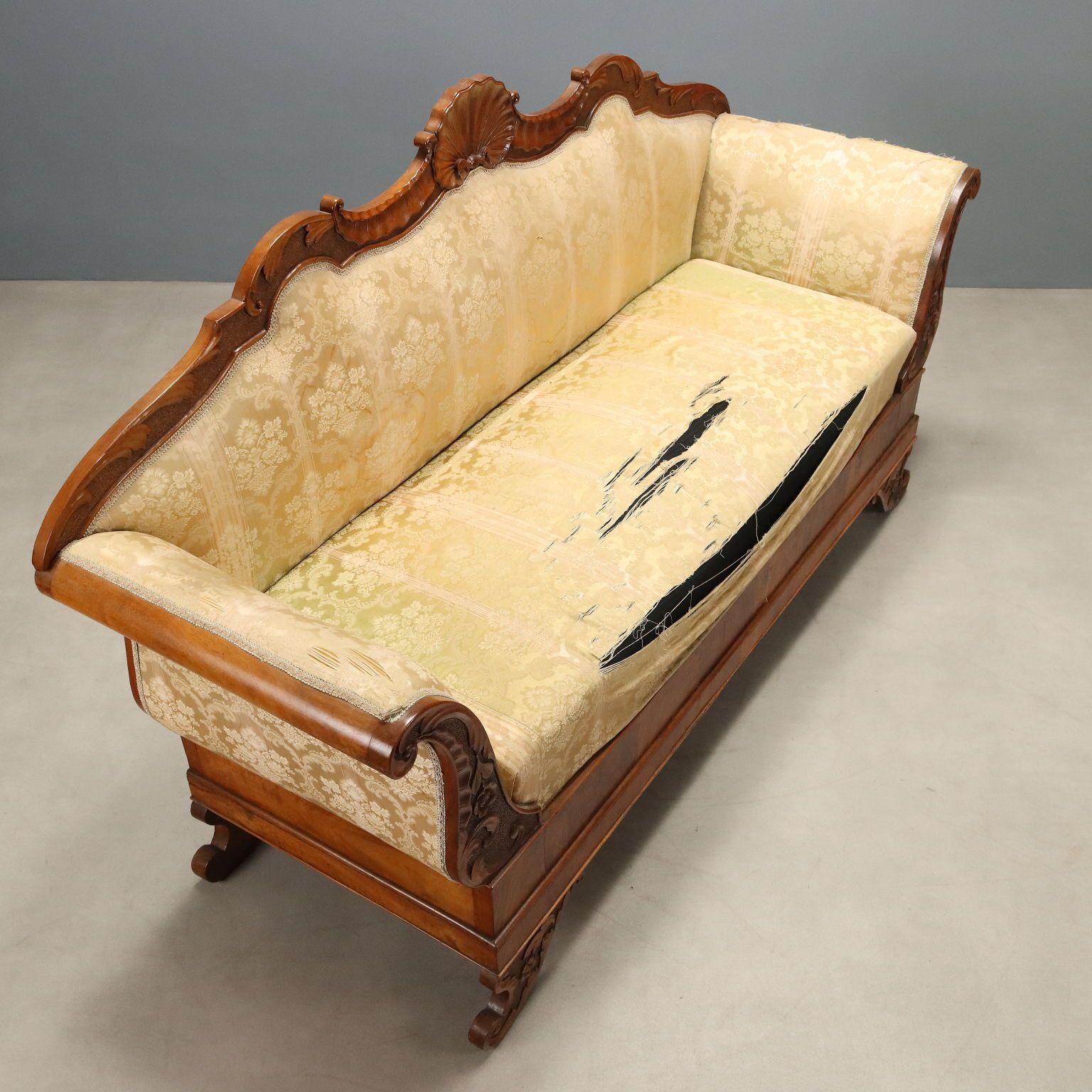 Antique Sofa Walnut Fabric Italy XIX Century photo vintage