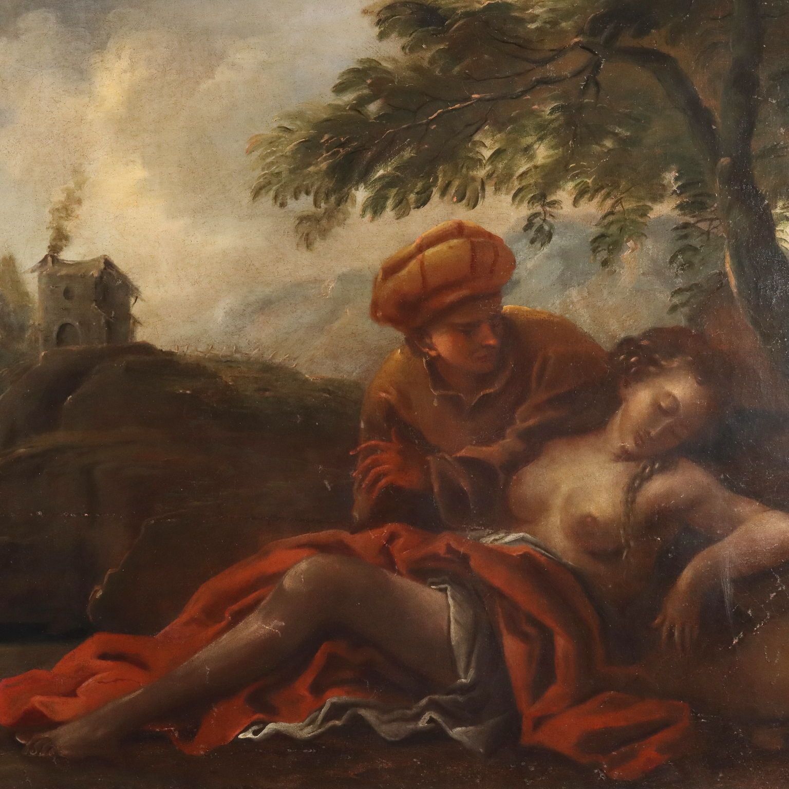 Antiek schilderij mythologisch onderwerp olieverf op doek 19e eeuw photo for sale