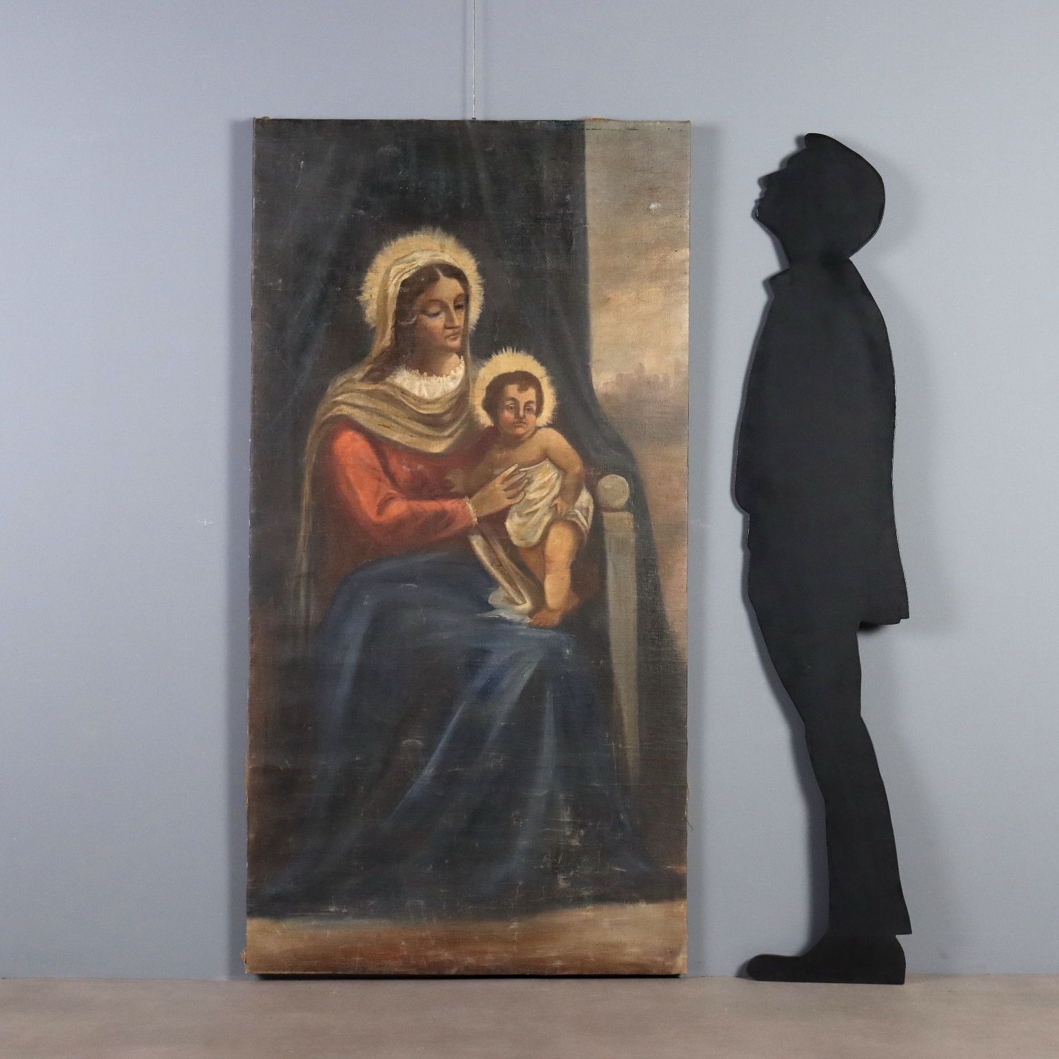 Antiek schilderij Madonna met kind, olieverf op doek, 19e eeuw photo furniture