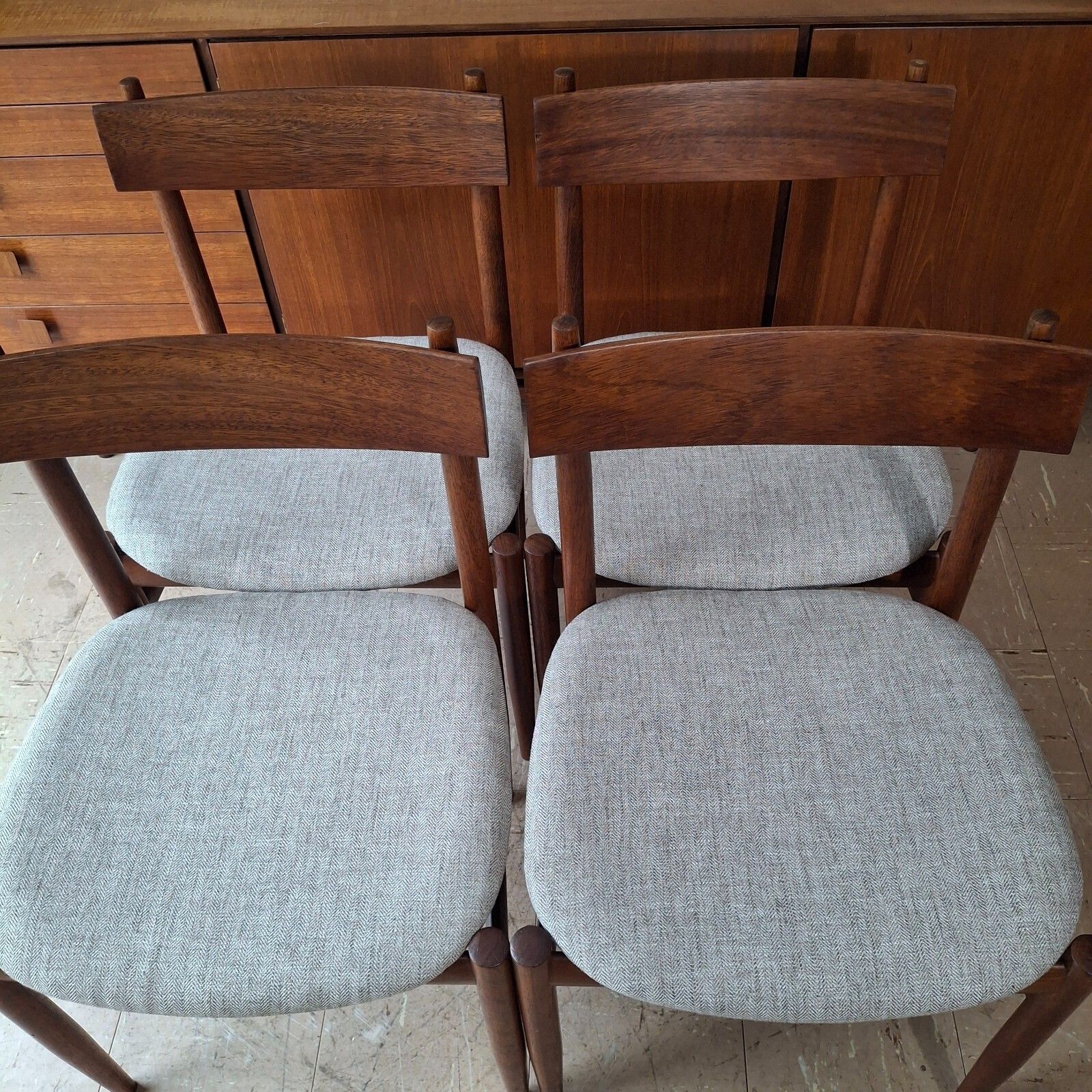 Fab Vintage Set Of 4 Parker Nordic Australian Teak Dining Chairs Neutral Fabric photo buy
