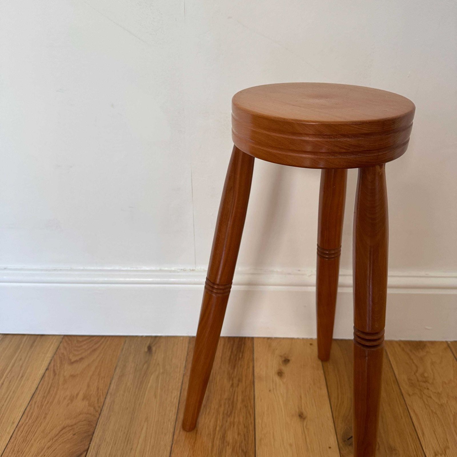 90.0 Vintage Wooden Three‑Leg Stools – Hand‑Turned Solid Wood Rustic Farmhouse Seating / Side Tables photo
