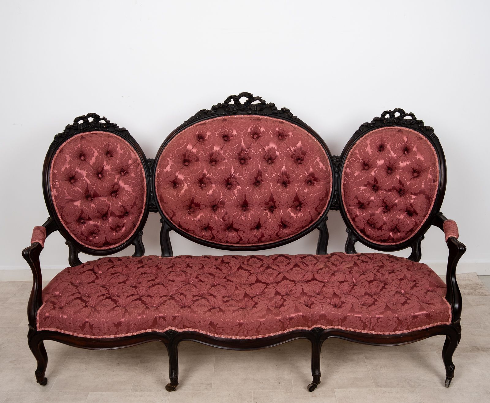 Victorian Mahogany Three Piece Salon Suite With Deep Buttoned Upholstery C.1880 photo buy