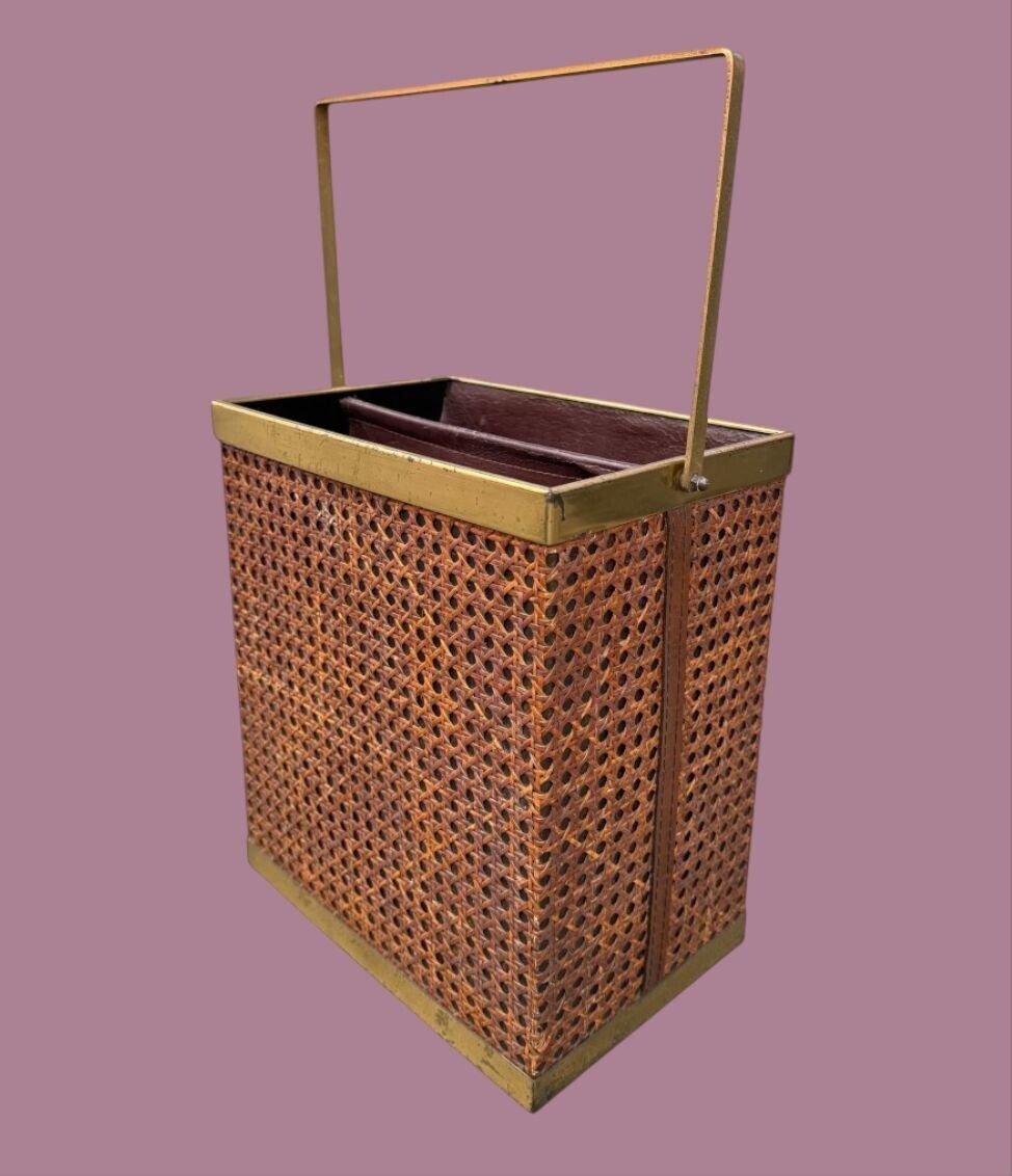 photo buy An Italian 1970s Rattan And Gilt Metal Magazine Rack