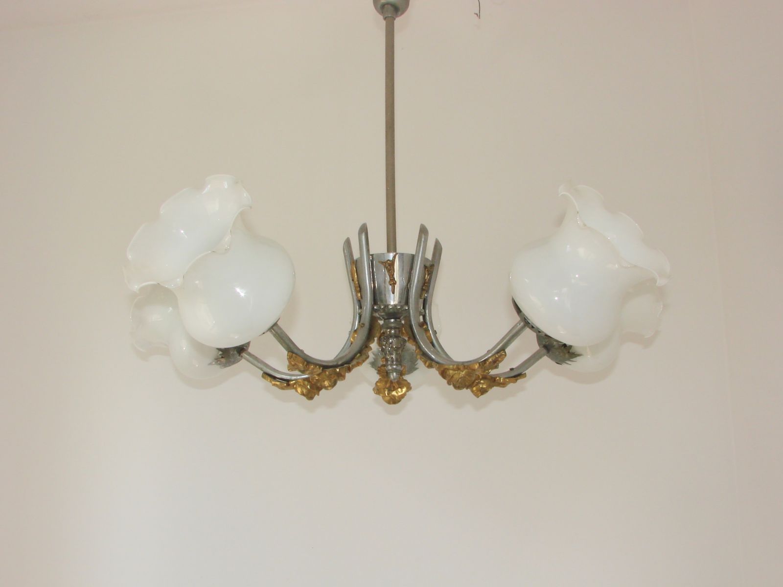 Art Nouveau Hanglamp, Ca. Jaren 1950 – 5 Lichtpunten photo for sale