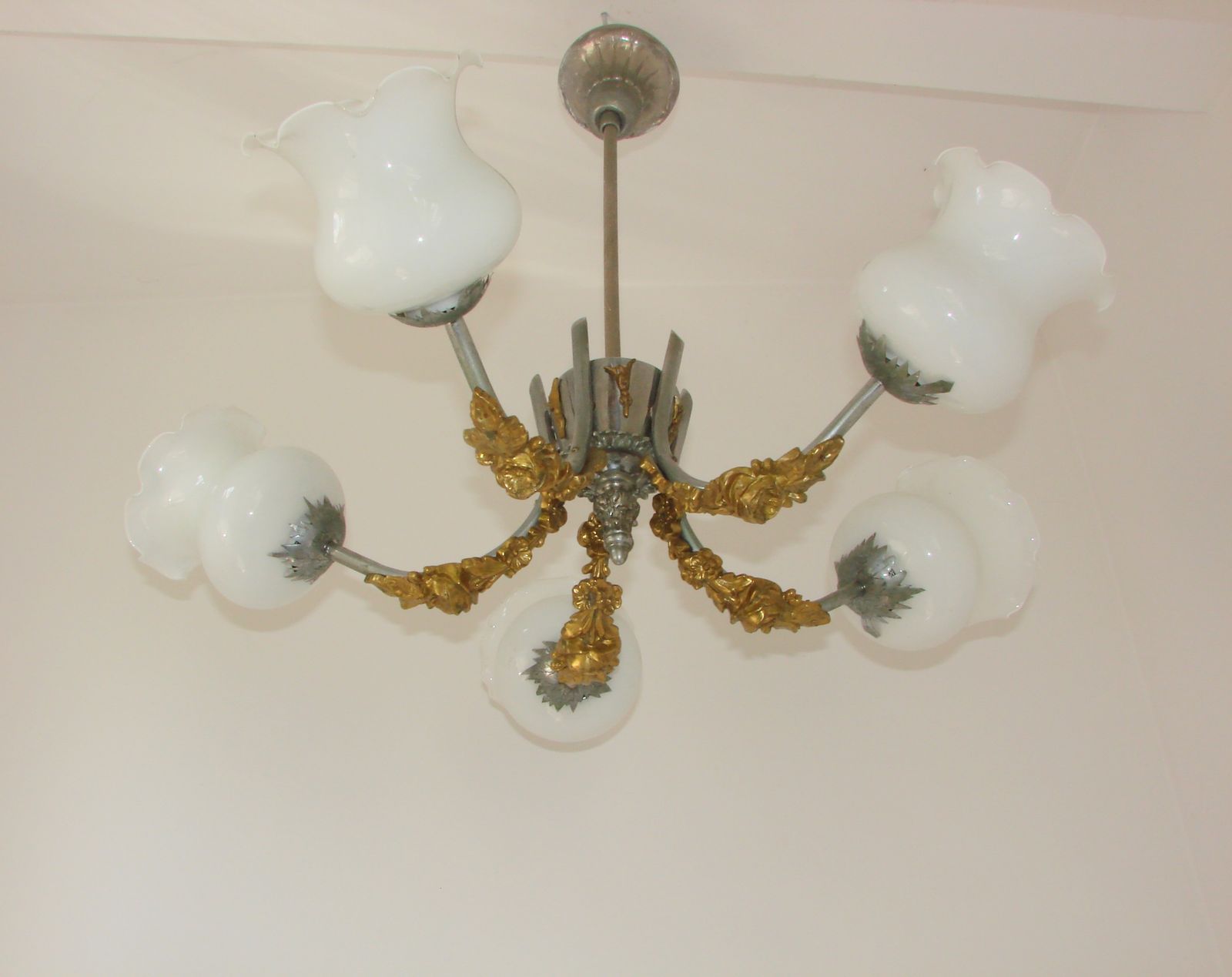Art Nouveau Hanglamp, Ca. Jaren 1950 – 5 Lichtpunten photo vinterior